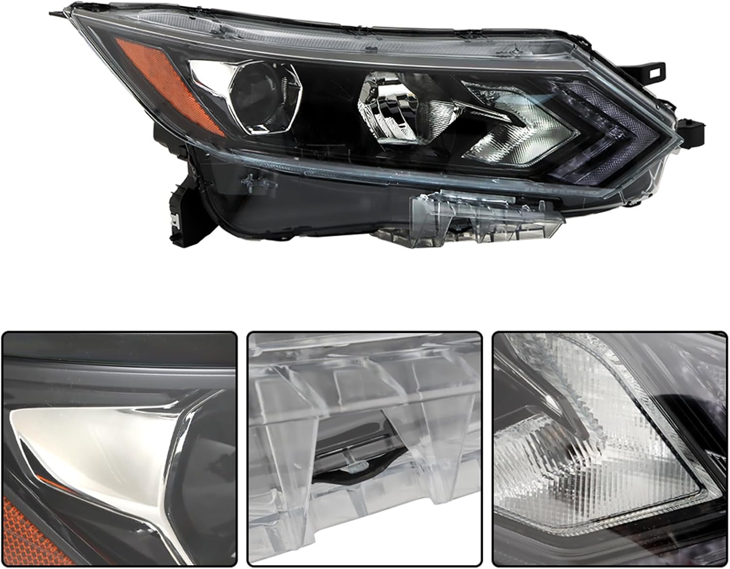 Headlight Assembly Left & Right Side Headlamp Black Housing Replacement for 2020 2021 2022 Rogue Sport
