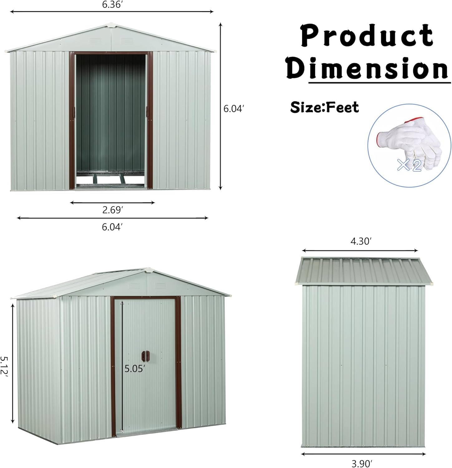 LANTRO JS 6x5FT Metal Shed, Metal Outdoor Storage Shed, Metal Garden Shed Without Floor, Outdoor Metal Shed Without Window, White