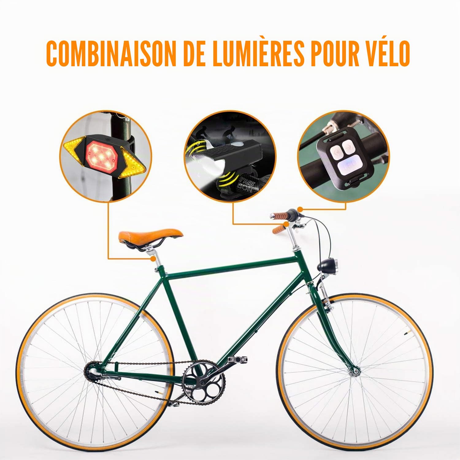 feu arrière de vélo Clignotants étanches feu d'avertissement de Frein avec télécommande sans Fil Feux arrière de vélo Rechargeables intelligents