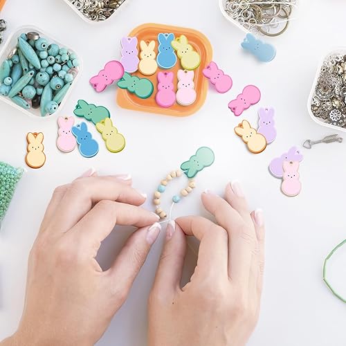 Miniatura 6 de ANTING 21 piezas de conejito de Pascua conejos decoración dulces, dulces kawaii, lindos dijes de conejito de Pascua, adornos de regalo de Pascua,