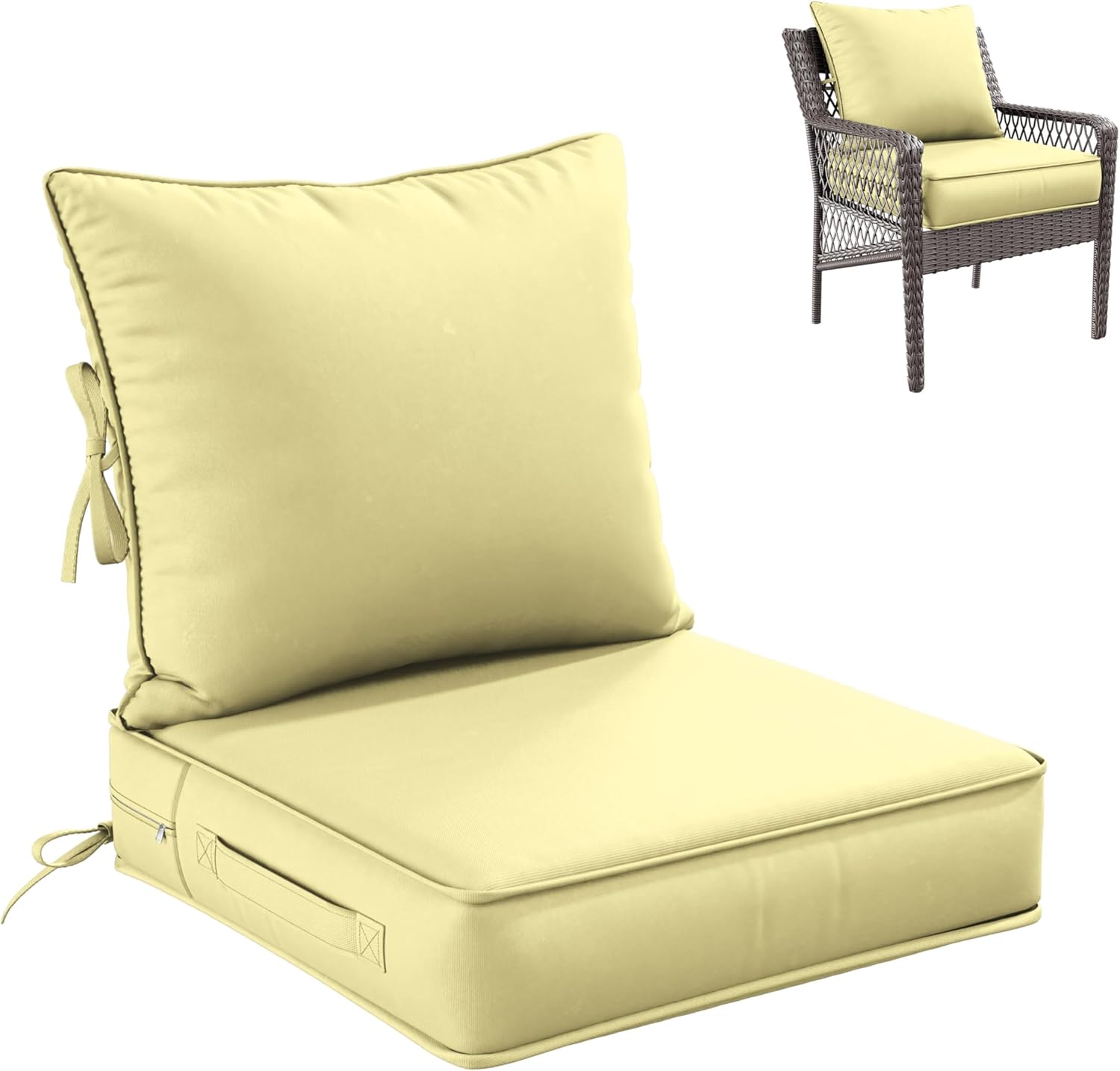 Premium Outdoor Seat Cushion Chair Cushions for Patio Furniture 19 L X 19 W X 4 H Waterproof & Fade Resistant Deep Seat and Backrest Cushion Set with Removable Covers for Chair, Sofa