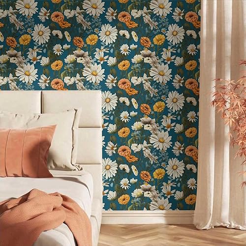 Miniatura 2 de Papel tapiz autoadhesivo de 18 x 236 pulgadas, diseño de margaritas salvajes, papel de contacto extraíble floral, papel de pared fácil de despegar