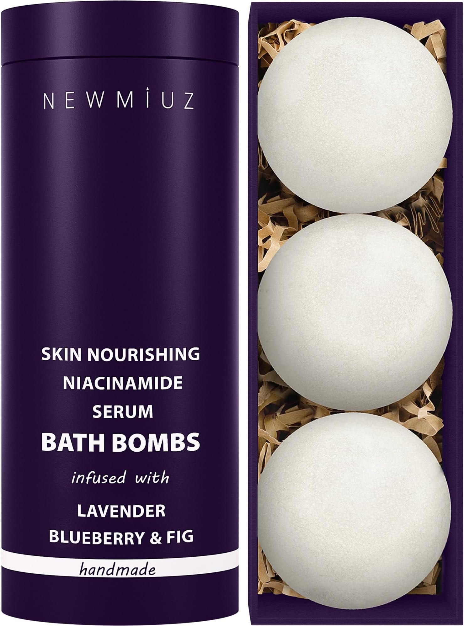 Lavender Bath Bombs Skin Nourishing Moisturize Niacinamide Serum Lavender Blueberry Fig Luxury Fizzing Spa Bubble Bath Gift Set for Sensitive Skin Stress Relief Relaxation Gift Birthday Christmas