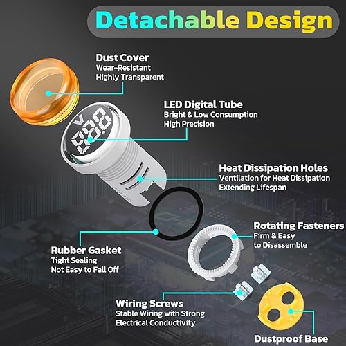 Miniatura 2 de DROK Medidor de voltaje de CA 500V, 3 unids AC 60-500V 110v 220v Monitor de voltaje digital más grande pantalla LED voltímetro detector de voltios