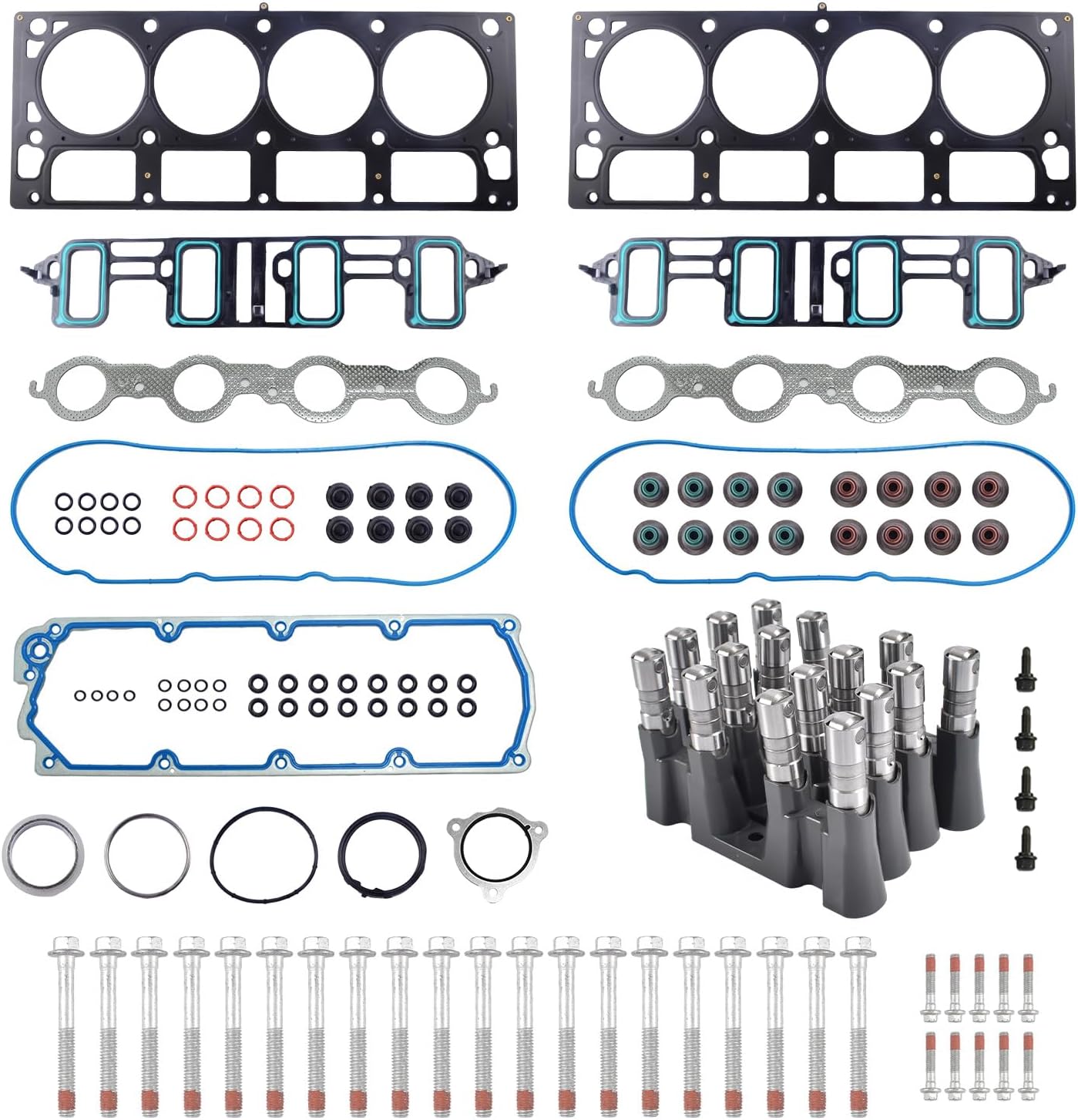 NON AFM DOD Lifters Kit with Head Gasket Set, Bolts for 2007-2016 LS Chevy Silverado GMC Sierra Yukon 6.0 6.2L