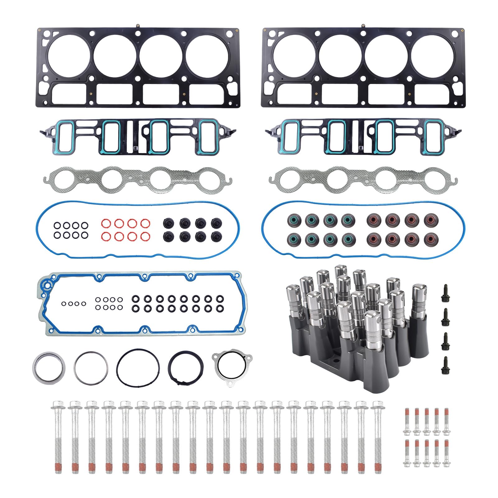 NON AFM DOD Lifters Kit with Head Gasket Set, Bolts for 2007-2016 LS Chevy Silverado GMC Sierra Yukon 6.0 6.2L
