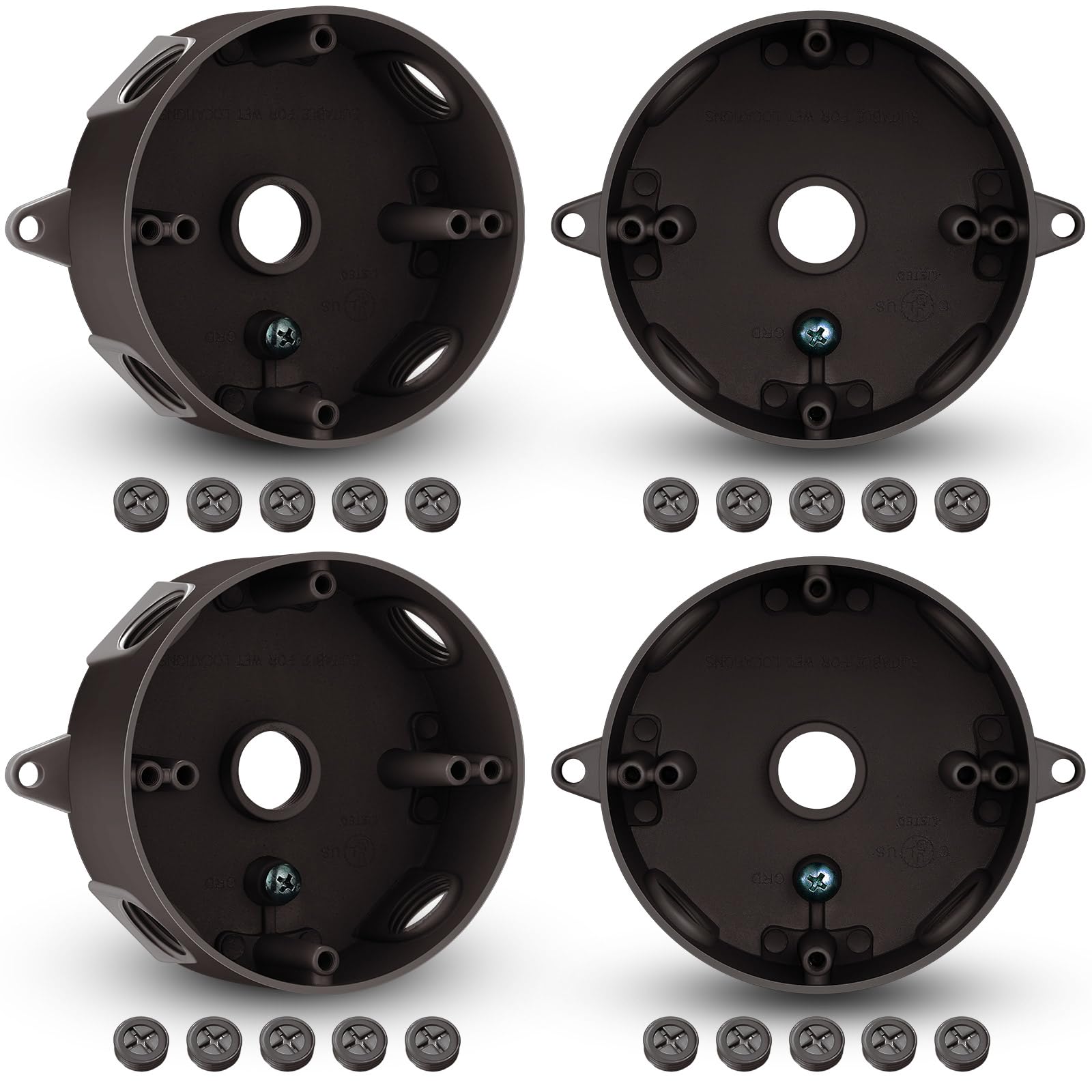 Juexica 4 Pcs 4 Inch Round Metal Electrical Box with 3/4 Inch 5 Holes Weatherproof Aluminum Outlet Junction Ceiling Fan Box for Outdoor Lighting Systems, UL Listed(Gray) — Amazon image 9