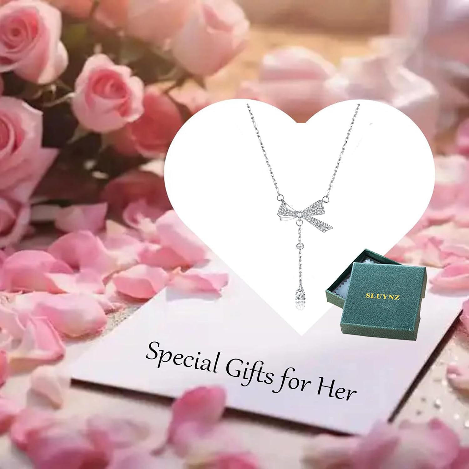 SLUYNZ 925 Sterling Silver Bow Y Necklace for Women Teens CZ Bow Y Necklace Chain Bow Pendant Necklace for Mother Wife - Image 6