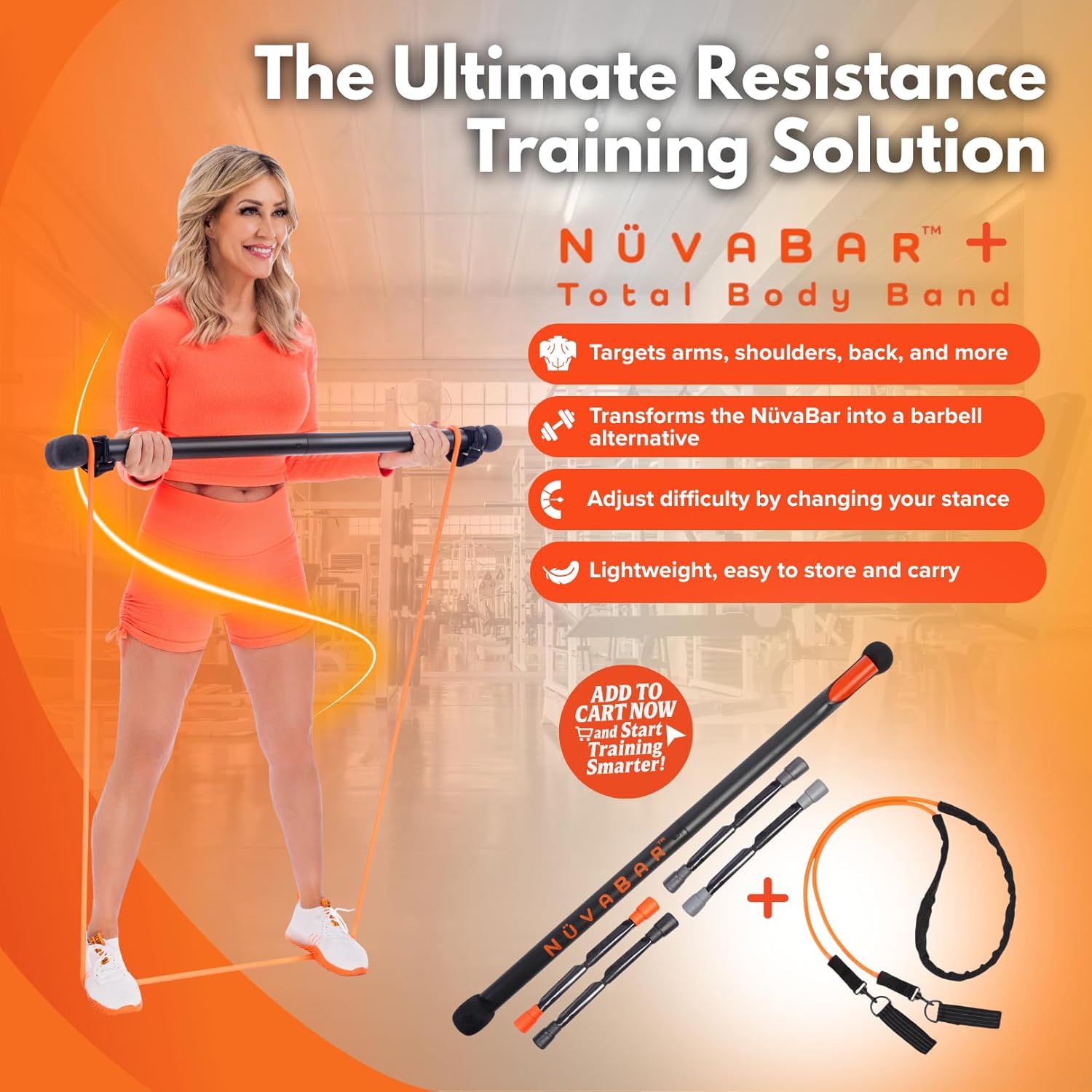 NüvaBar Portable Resistance Band Bar System with Total Body Band