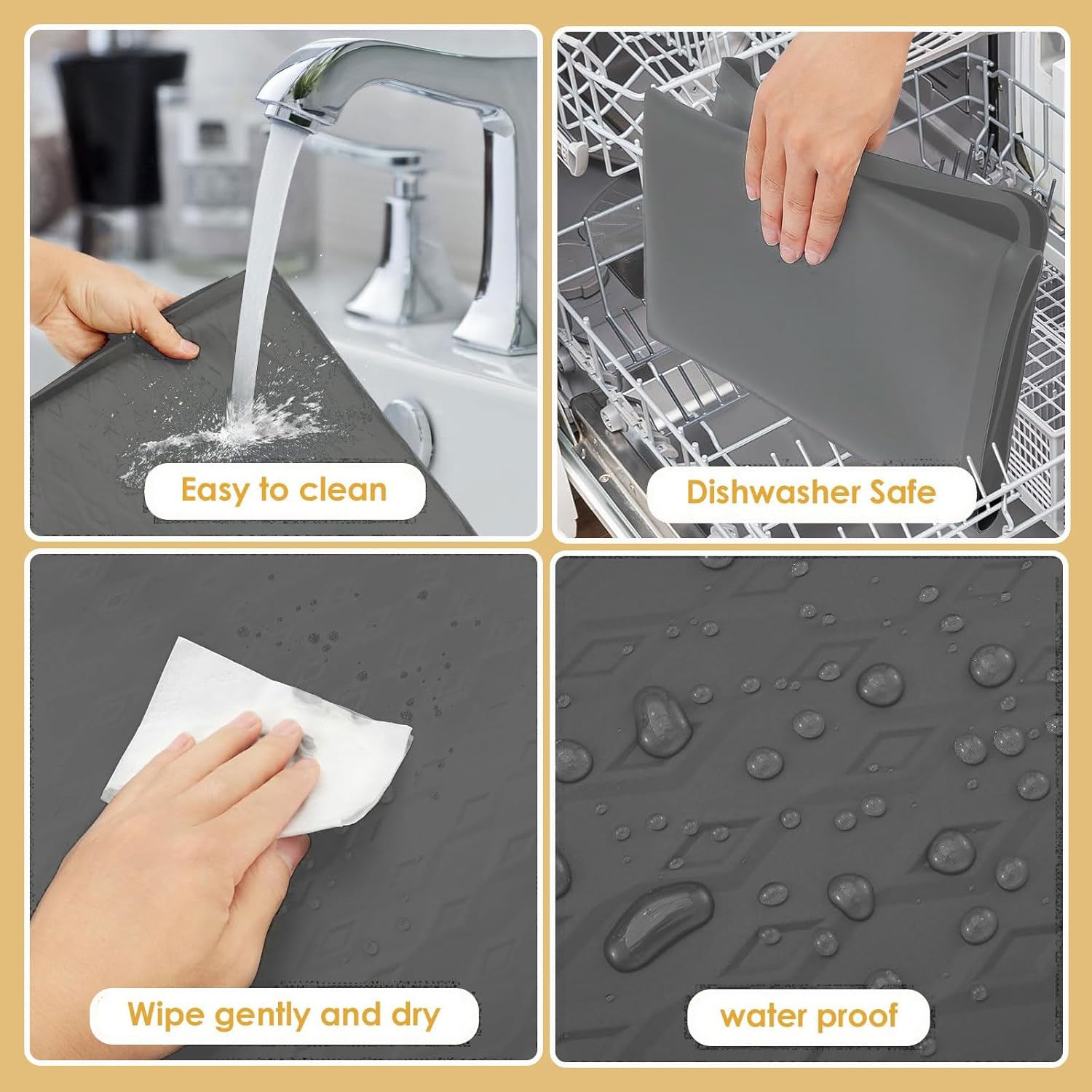 Washer and Dryer Top Protector Mat, 2 PCS, 25.6“ x 23.6" Silicone dust pad, Non-slip,Heat-Resistant, Leak-Proof Top Protector for Laundry Room Essentials,(Gray,2 PCS)