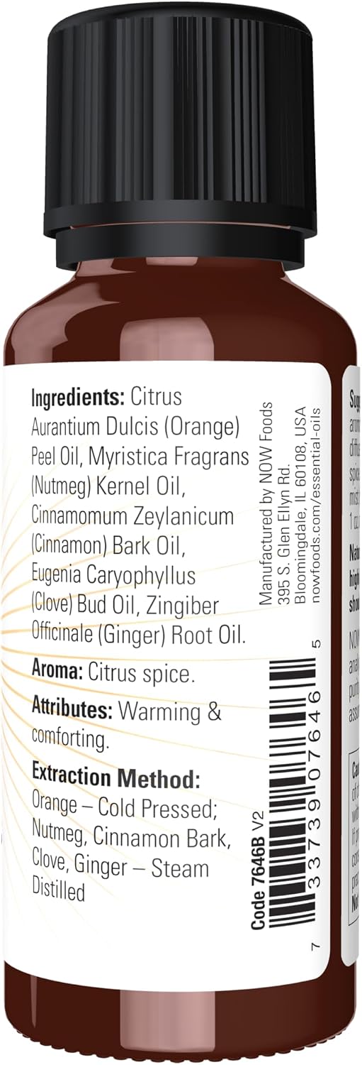 NOW Foods Essential Oils, Spiced Cider Oil Blend, Citrus Spice Scent With Warm and Comforting Attributes, 1-Ounce