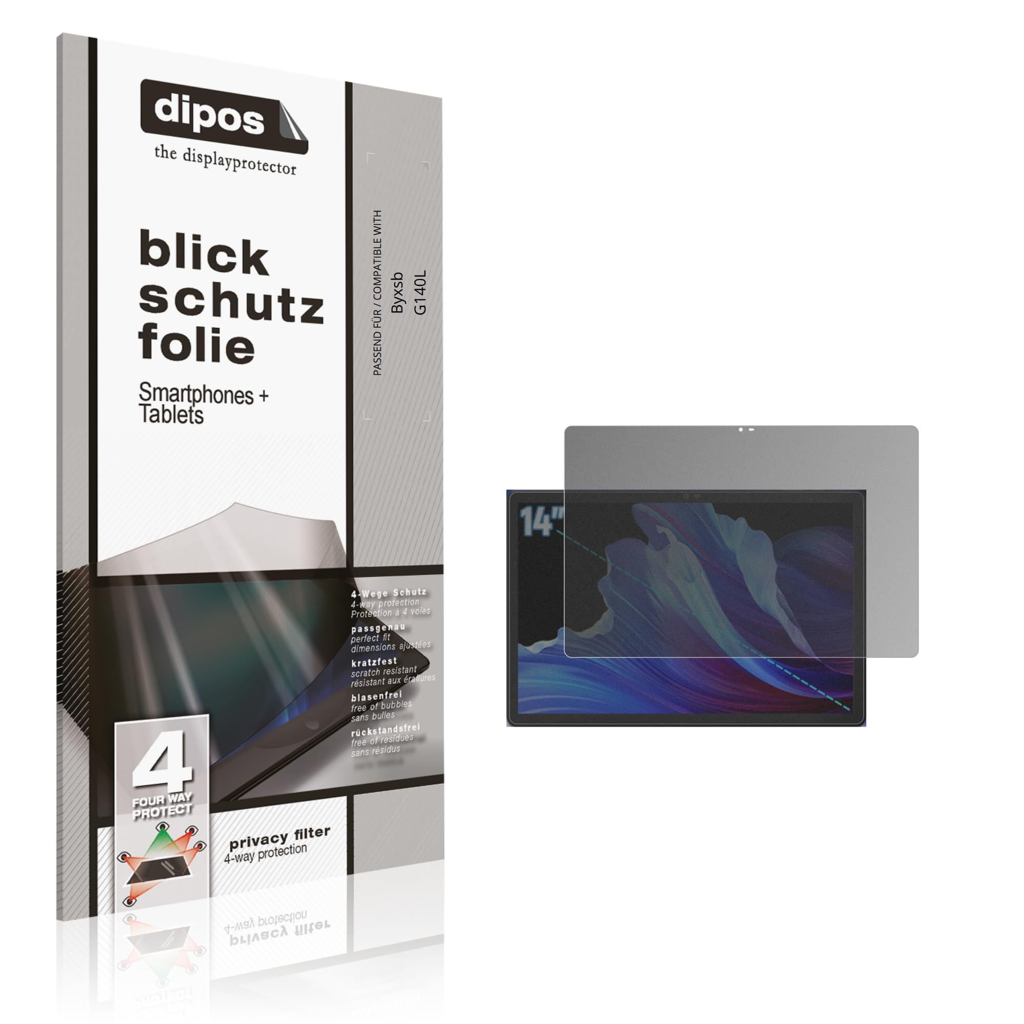 dipos Protector de Pantalla Antiespía para Byxsb G140L | Película protectora mate, filtro de privacidad 4 vías, ajuste perfecto, antiarañazos, sin burbujas, autoadhesivo