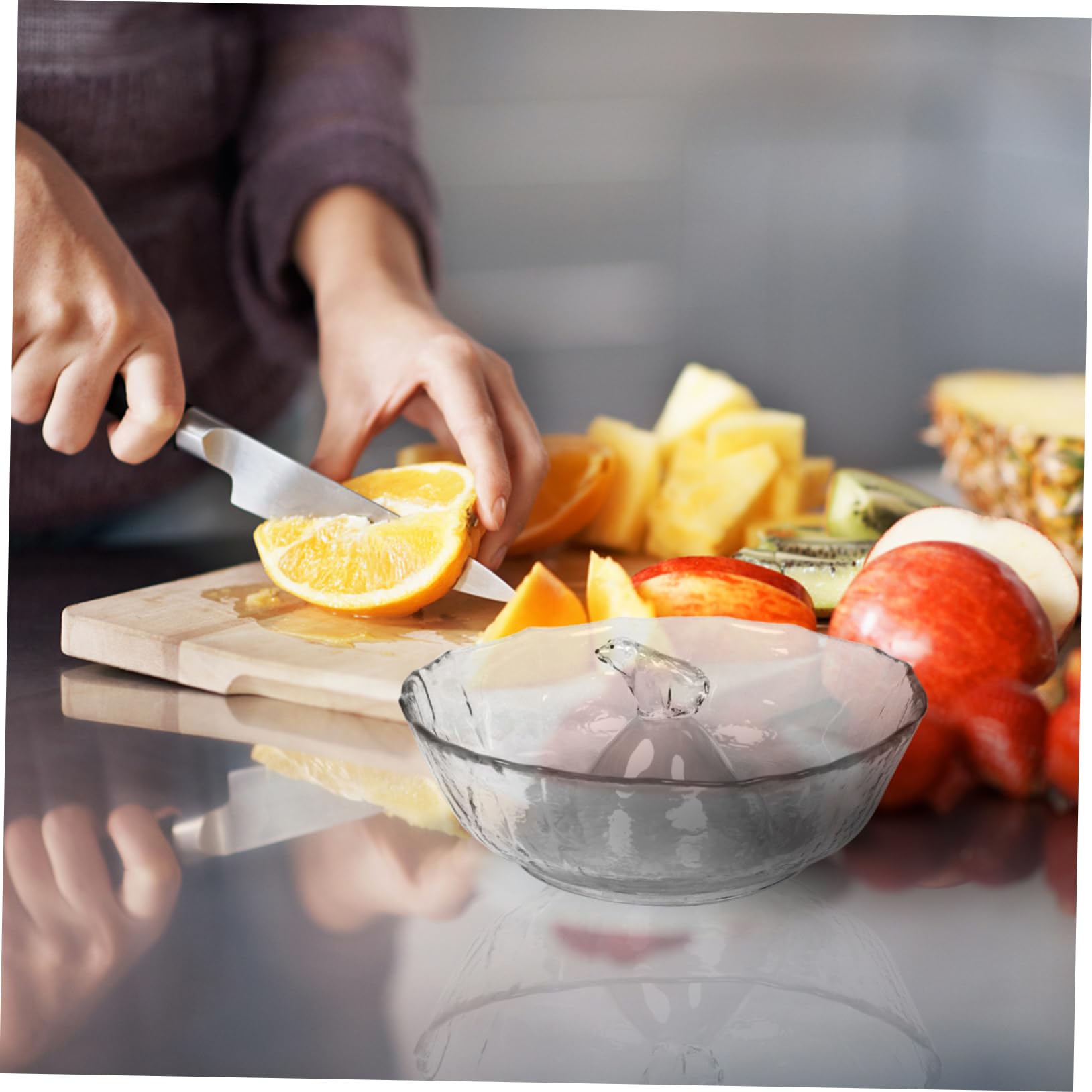 Cabilock Saladier en Verre 3D Ours Polaire, Bol Rond Transparent, Bord Lisse, pour Salade et Dessert, Vaisselle Cuisine Décorative