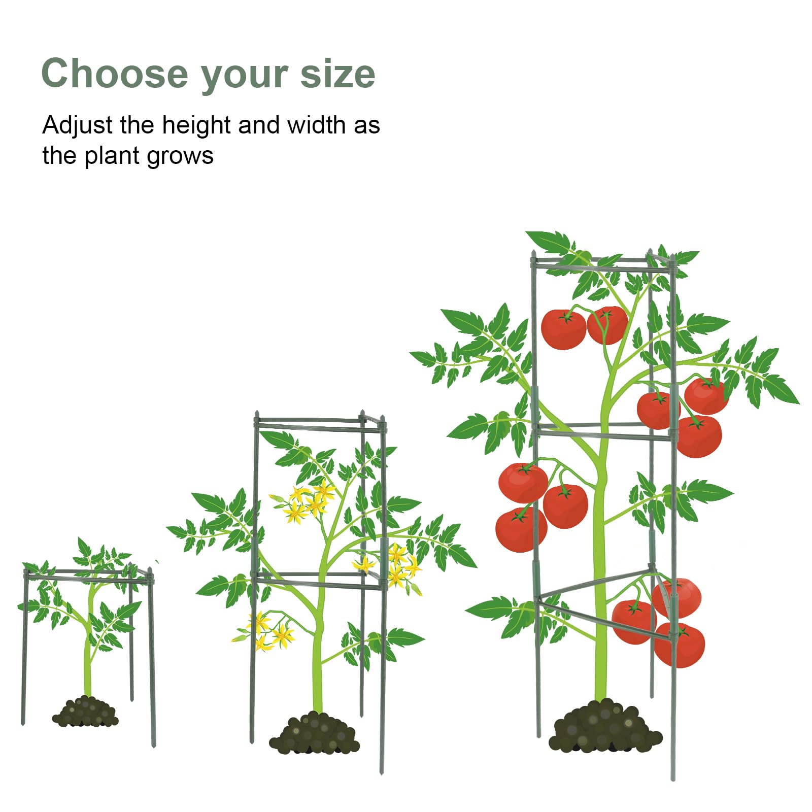 MoYouno Tomato Support,Set of 3 Climbing Vegetable Trellis Tomato Cages Planter Supports,Adjustable Garden Tomato Cage Frame,Assembled Freely Trellis for Climbing Vegetables Plants Flowers (120CM) - Image 3