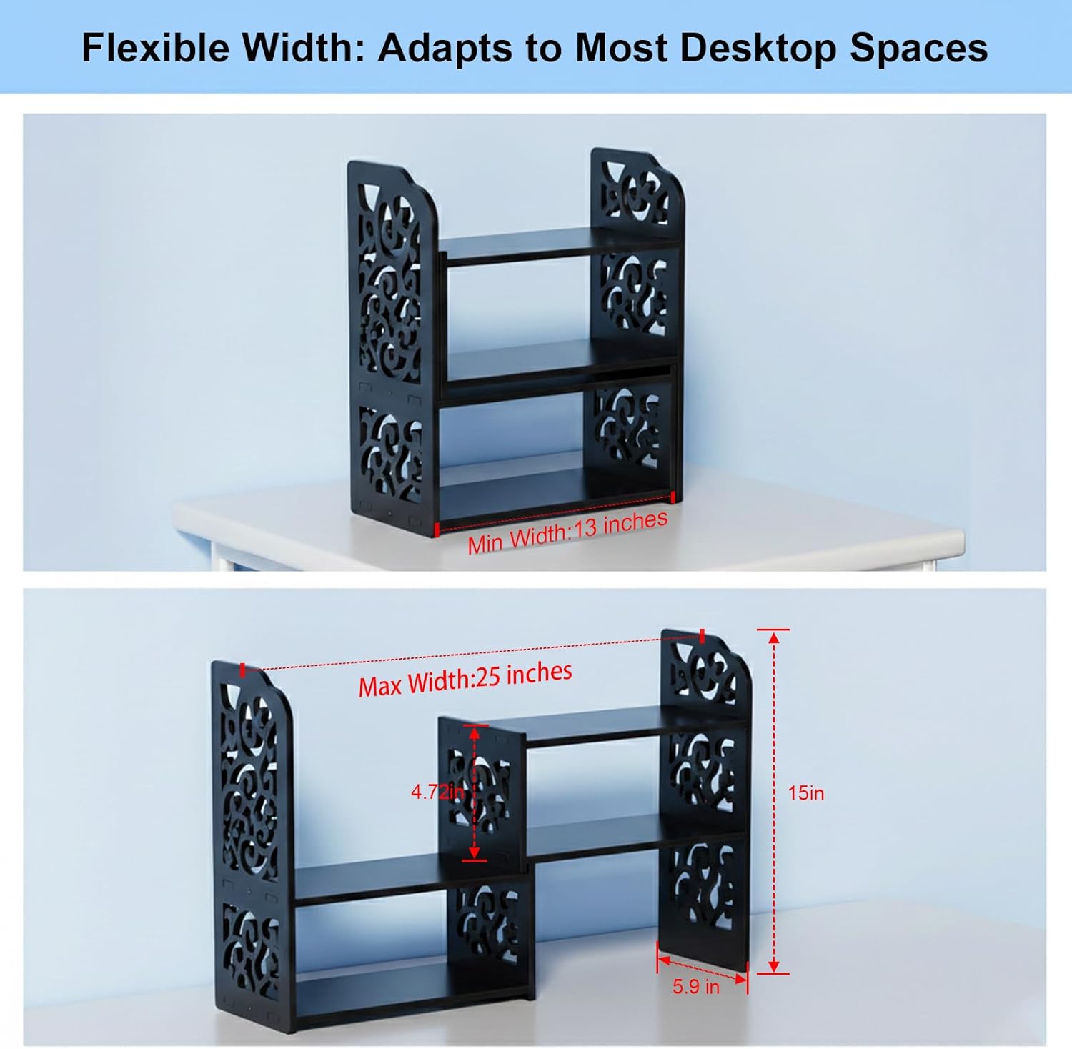 YGYQZ Desk Shelves Desktop Orgnizer Shelf-Black Office Organization for Top of Adjustable Desk Organizers and Corner Bookshelf Table Top Shelving Small Hutch Decorations for Women Office