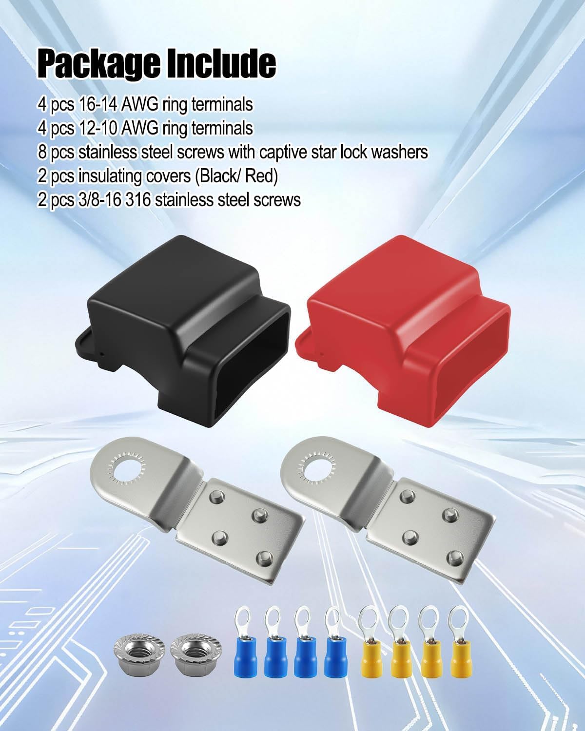 Marine Battery Terminal Mount, Tin-Plated Pure Copper BusBars, 32V 100A Positive & Negative Battery BusBar Blocks with Stainless Screws for RV Boat Car Golf Cart