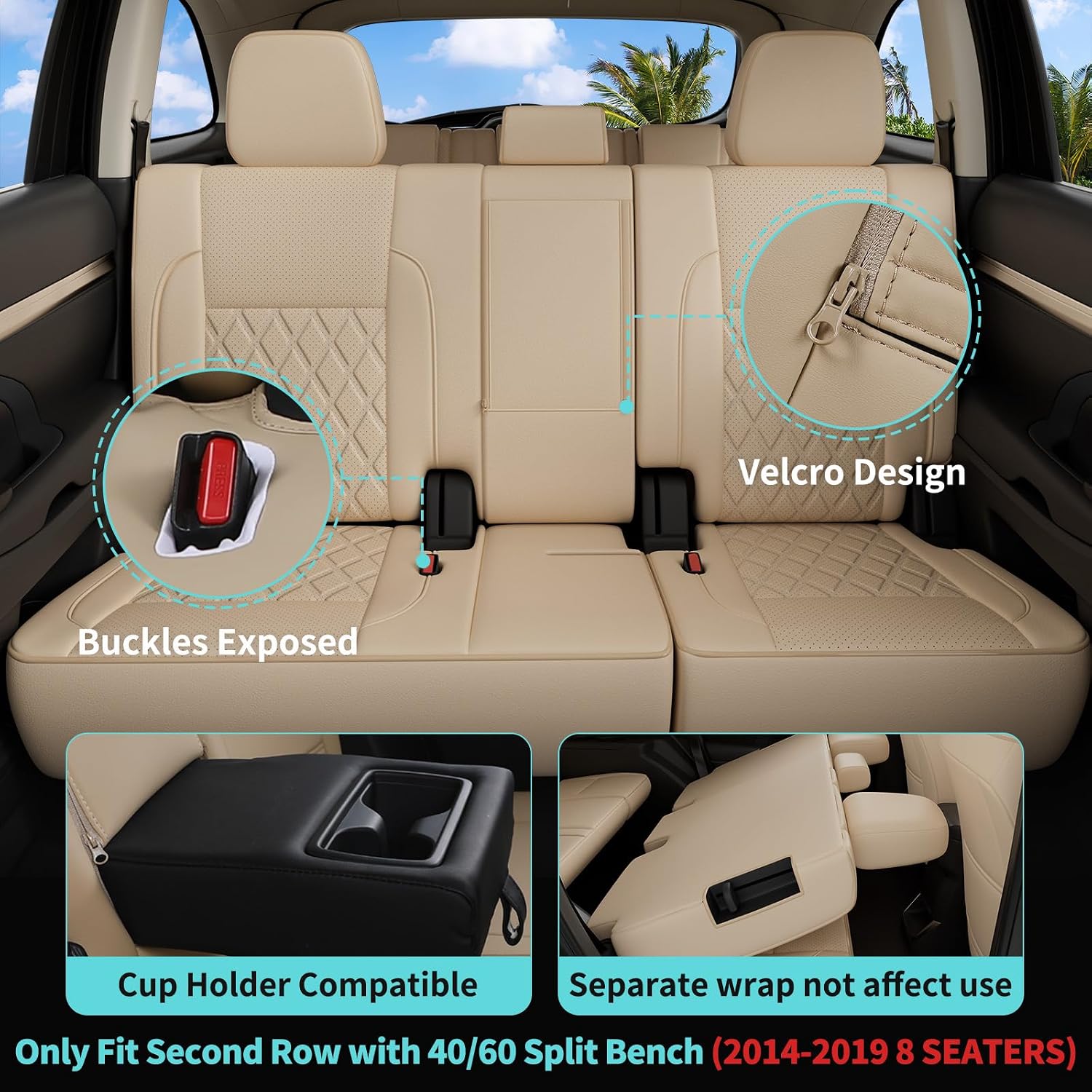 Custom Seat Covers for Toyota Highlander 2014-2019 8 Seats Beige image 3