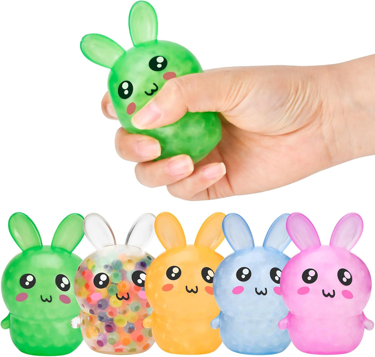 5-Piece Cute Bunny Squishy Toy Set - Soft Stress Relief Squeeze Balls