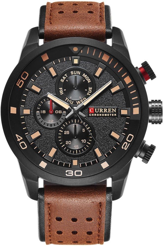 CURREN Original Brand Men's Sports Waterproof Leather Strap Wrist Watch 8250 Brown Black