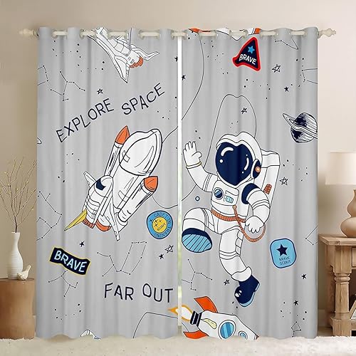 Feelyou Cortinas de astronauta para niños, con estampado de cohetes espaciales, para niños y niñas, galaxia, cosmonauta, espacial, tratamiento,