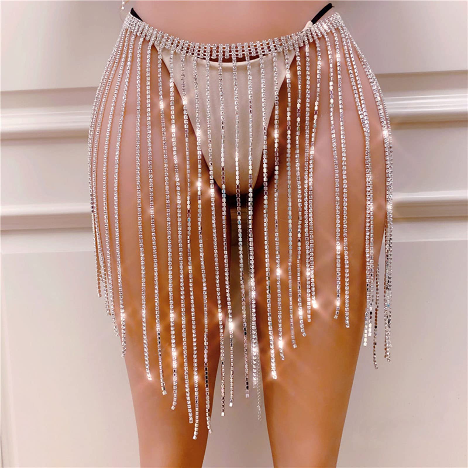 Boho-Körperkette, BH-Kette, Rock, Anzug, Diamant, glitzernde Acrylkristallketten, Oberteil, Strand, Bikini, Gürtel, Körperaccessoires, Schmuck für Frauen und Mädchen, Gold (Silber)