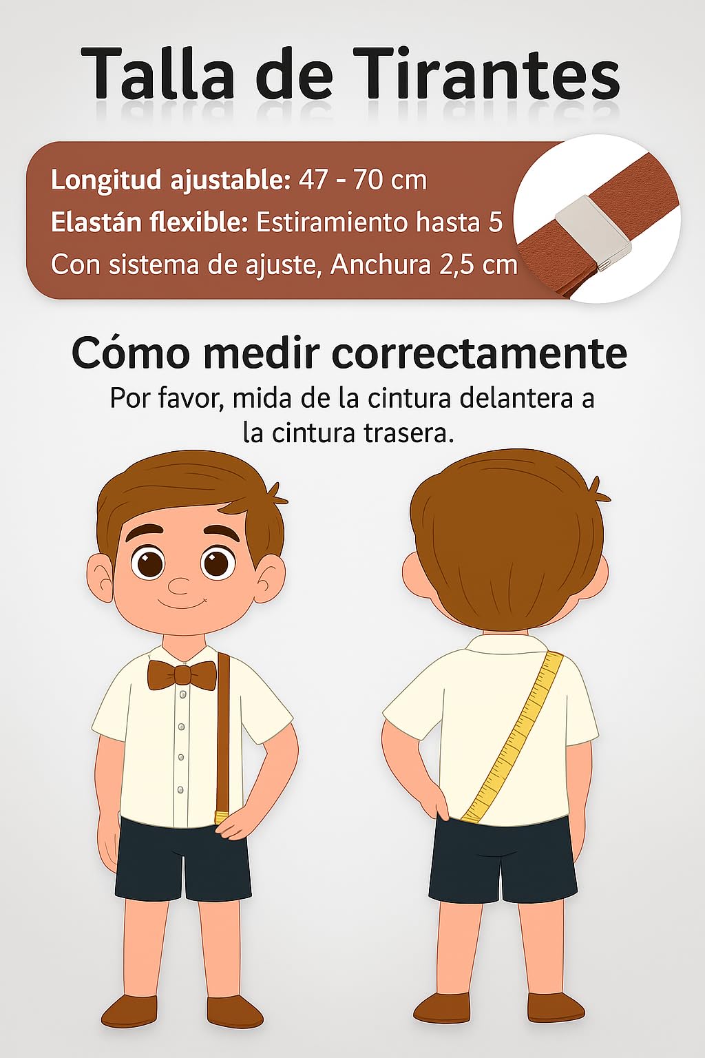 Conjunto infantil de tirantes y pajarita – ajustable – aprox. 90–125 cm de estatura – para niños y niñas