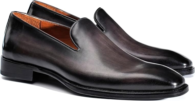 Mens Genuine Leather Loafers Hand-Dyed Leather Sole Slip-On Dress Shoes