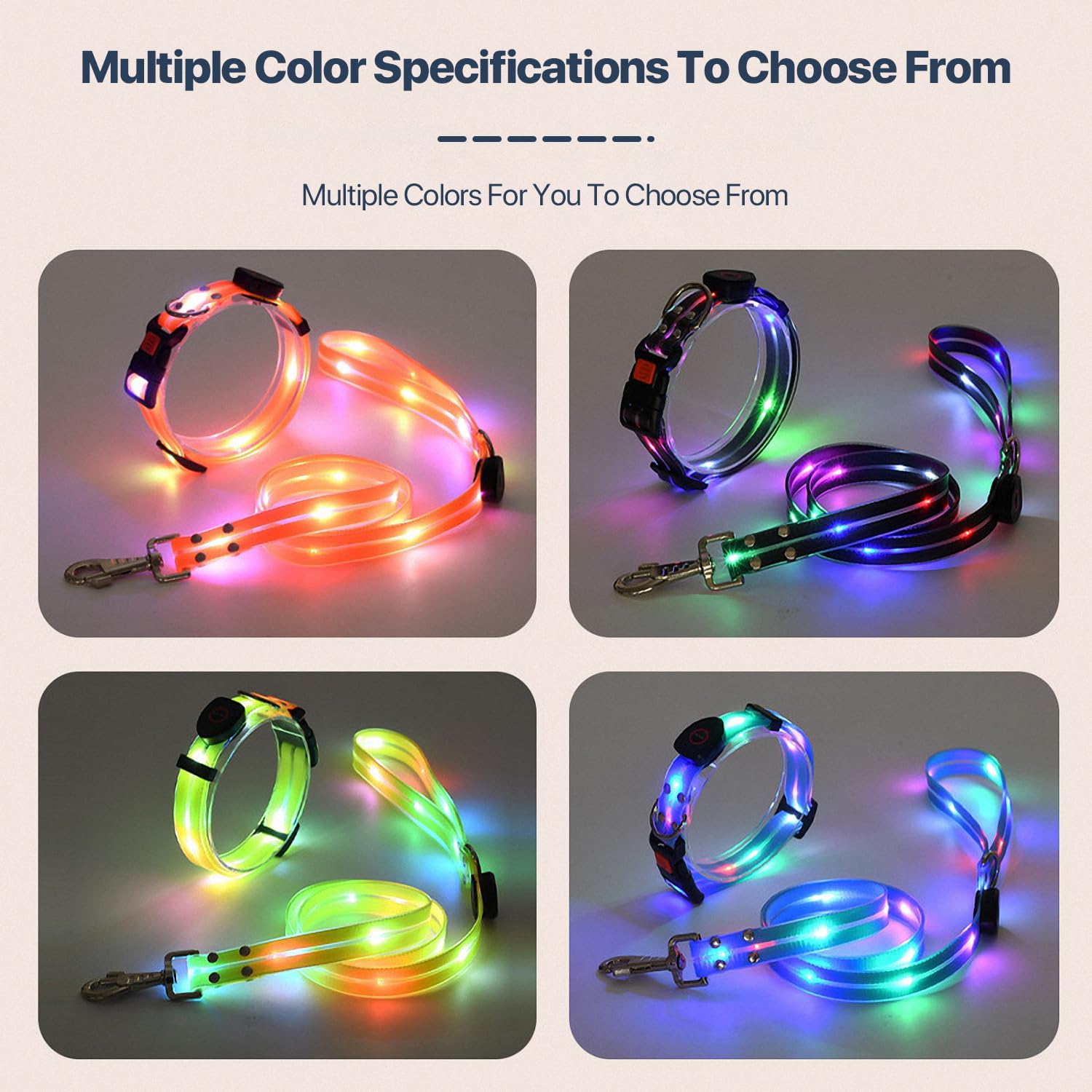 LED-Hundeleine und LED-Hundehalsband, wiederaufladbare Hundeleine und Hundehalsband (für kleine, mittelgroße Hunde), leuchtende Hundeleine, wiederaufladbar, 122 cm, beleuchtete Hundeleine für