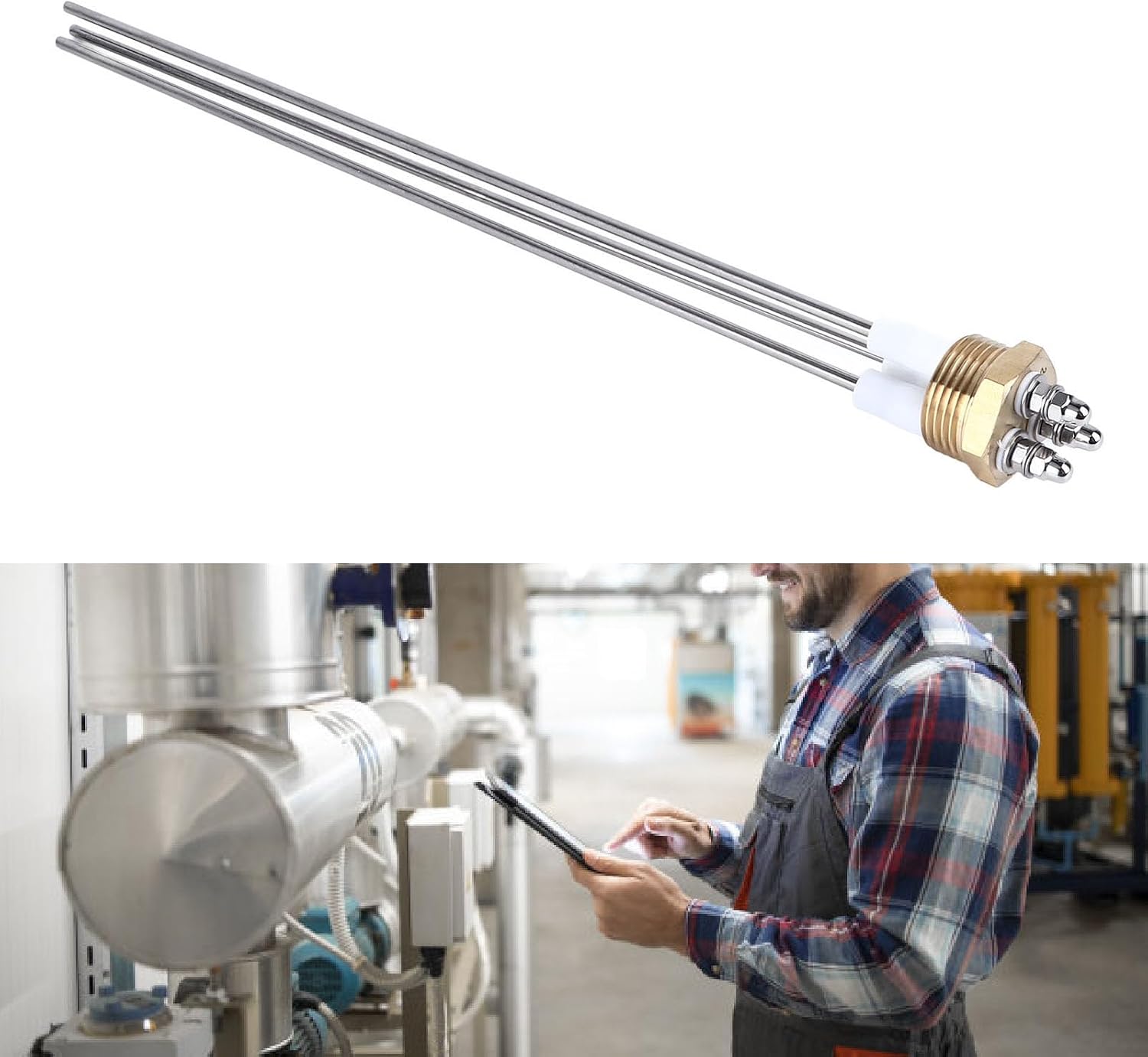 3-Pin Boiler Water Level Sensor Probe Stainless Steel Brass Electrode with PTFE Insulation for Steam Boiler Liquid Level Detection Dry Burn Protection