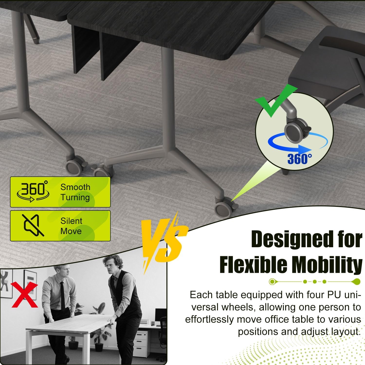 Modern Folding Conference Table,Mobile Flip Top Training Table with Wheels,Easy Assembly Stackable Meeting Seminar Tables,ModularConference Room Tables for Office,Classroom,Training Room