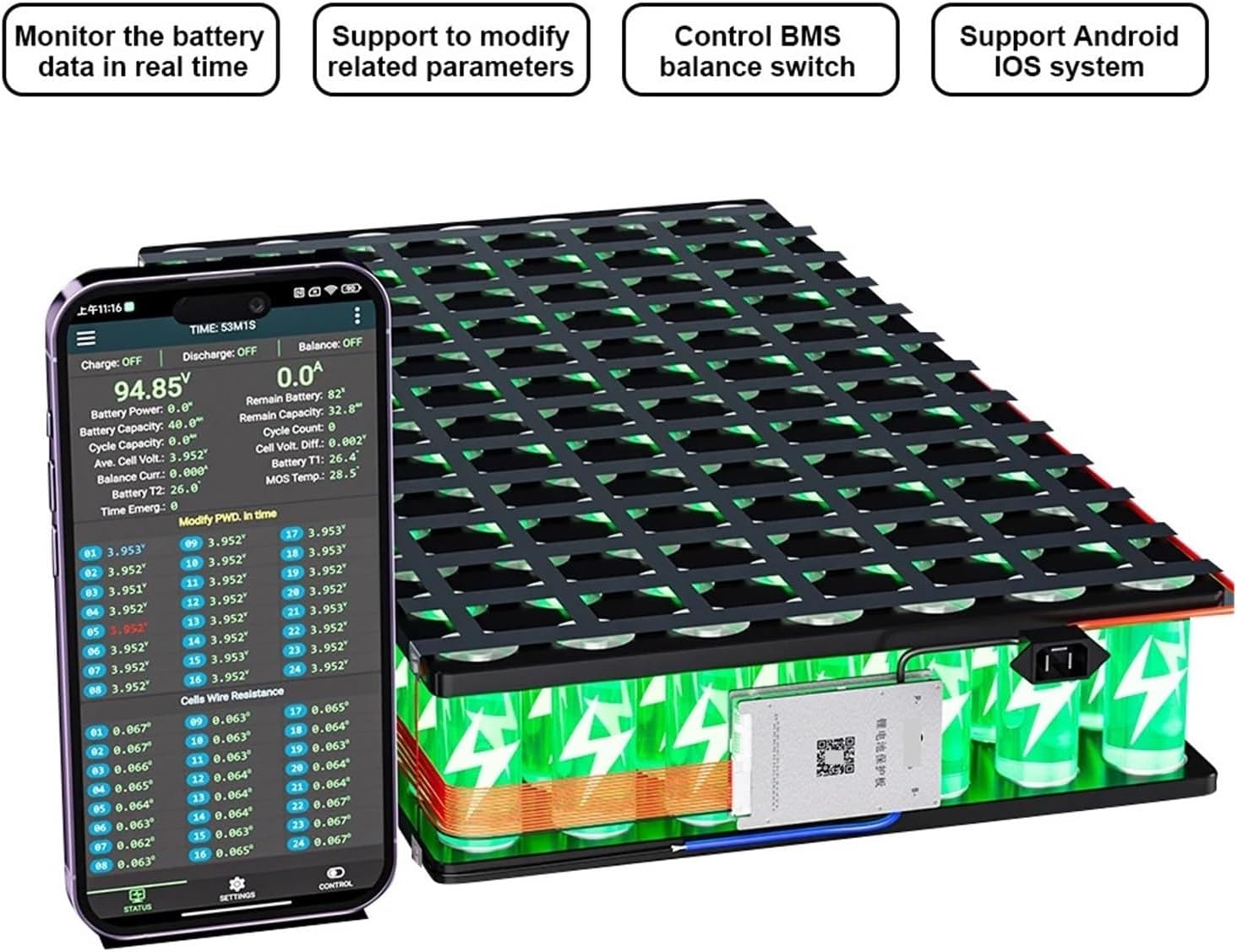 4S 8S 12S 13S 14S 16S 17S 20S 24S Active Balance 40A 60A 80A 100A 150A 200A 300A Lifepo4 Li-Ion Lto(B2A24S20P)