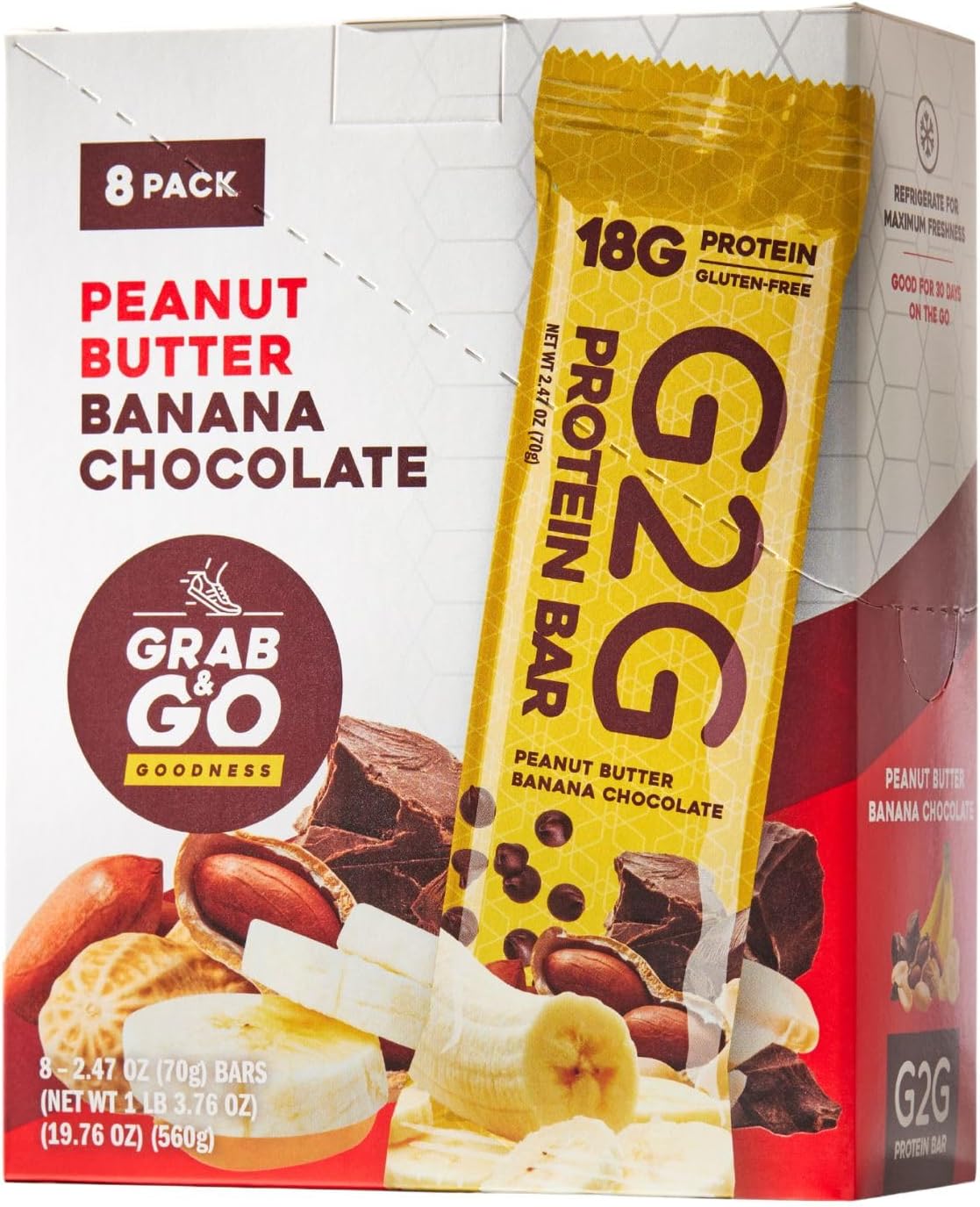 Protein Bar, Peanut Butter Banana Chocolate, Healthy Snack, Delicious Meal Replacement, Gluten-Free, Clean Ingredients, Refrigerated for Freshness, 8 Count (Pack of 8)