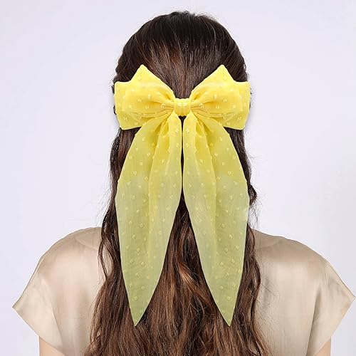 Miniatura 5 de 2 pinzas para el pelo con lazo grande, pasadores franceses de cola larga para mujeres y niñas, accesorios de lazo rosa y amarillo para cumpleaños,