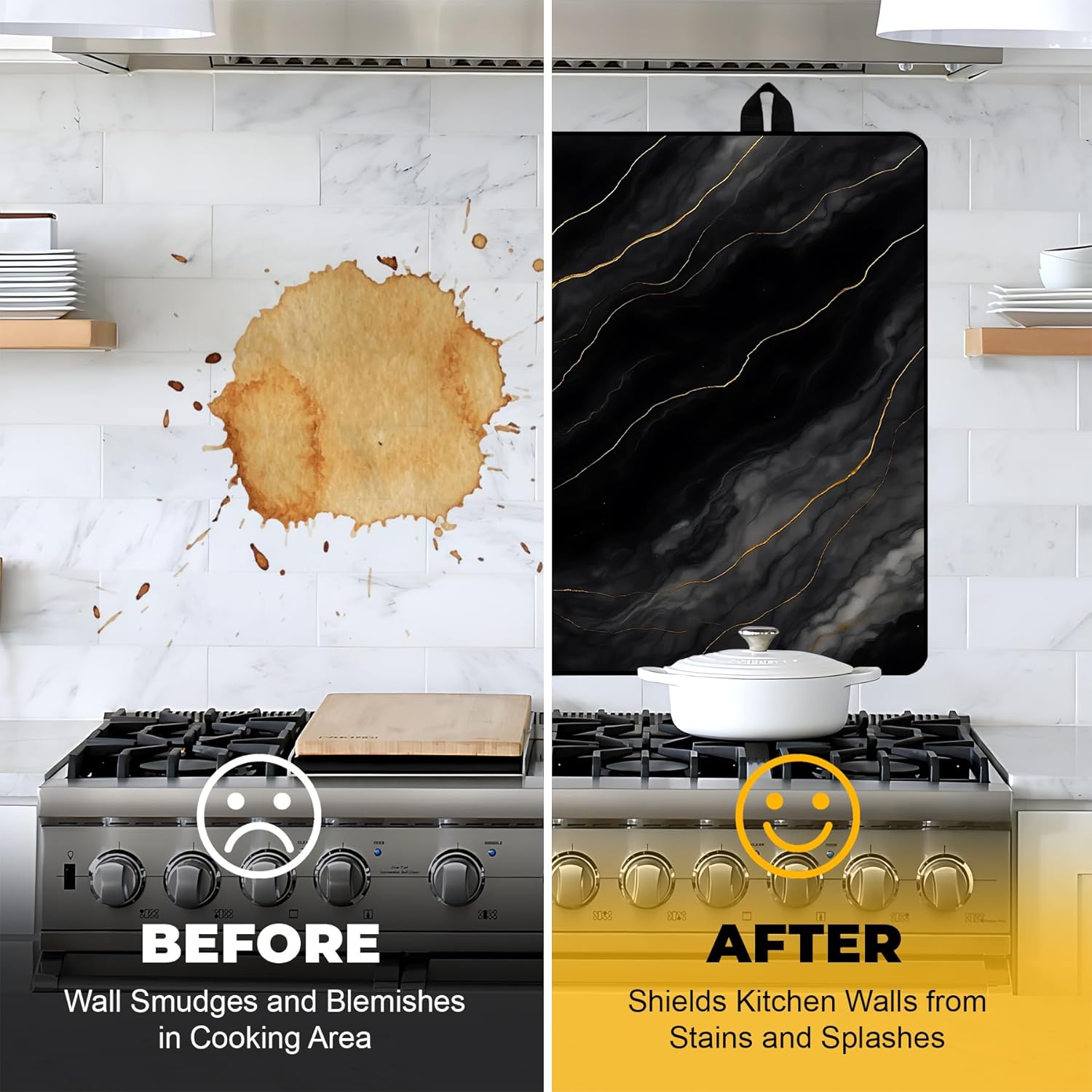 NYZE Stove Top Cover for Electric/Glass Stove, 28x20 Inch Black & Gold Marble Stovetop Cover Flat Top Protector Dish Drying Mat for Kitchen