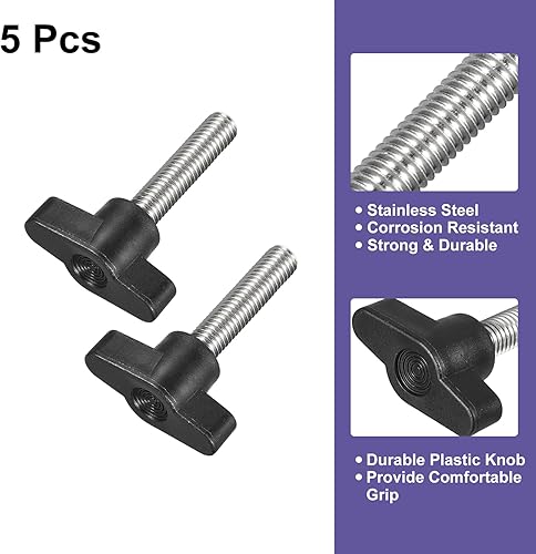 Miniatura 3 de uxcell 5 piezas de tornillo de sujeción, M8 x 1.378 in 304 acero inoxidable 304 en forma de T tornillos de pulgar mango para quitar rápidamente la