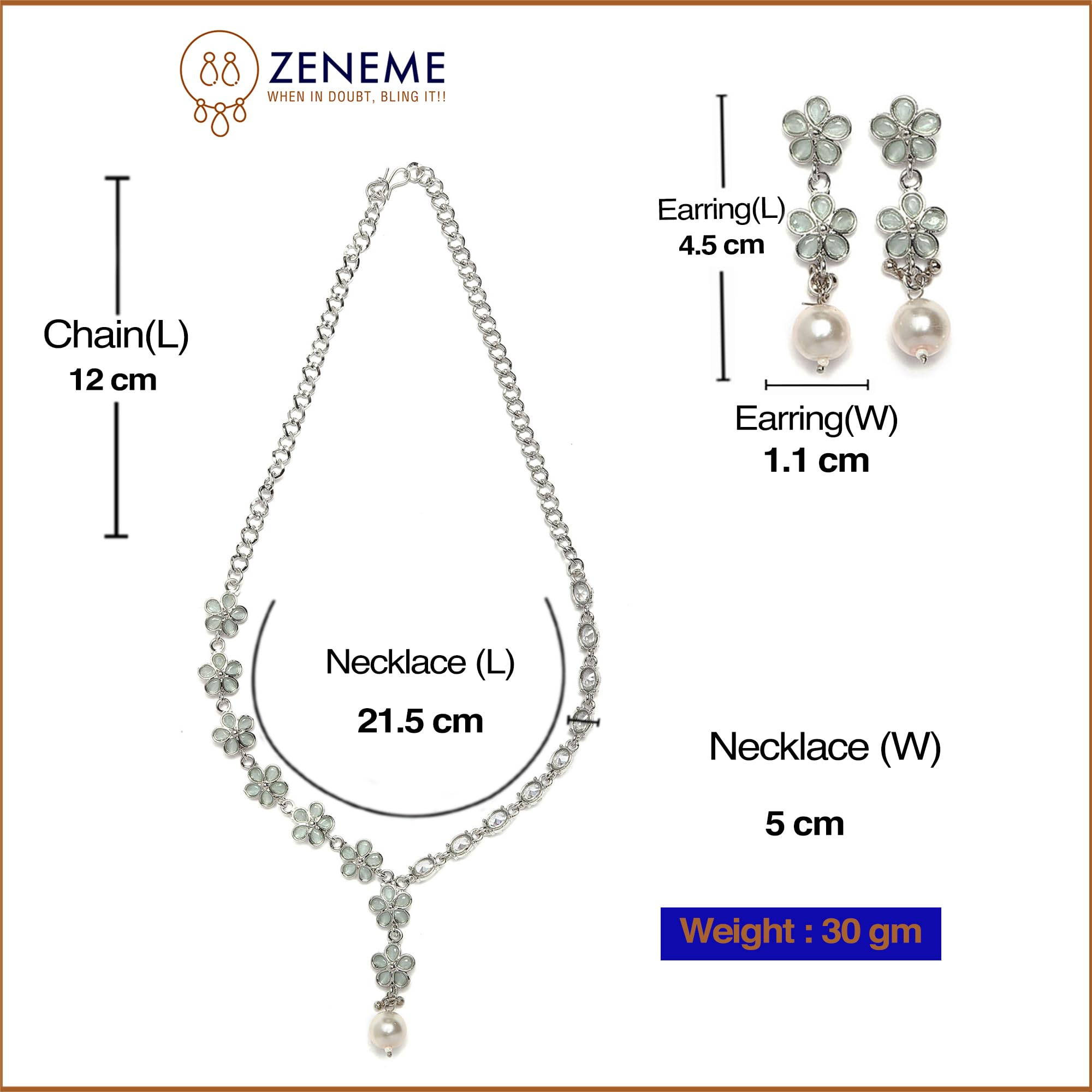 Oxidised Silver-Plated Flower American Diamond Necklace Earrings Set