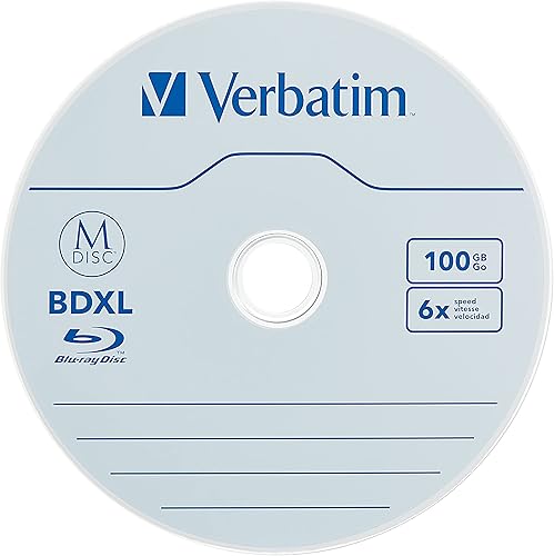 Miniatura 12 de Verbatim M DISC BDXL 100 GB 6X con superficie de marca en blanco Blu-Ray grabable Media – Paquete de 5 cajas de joyas, azul