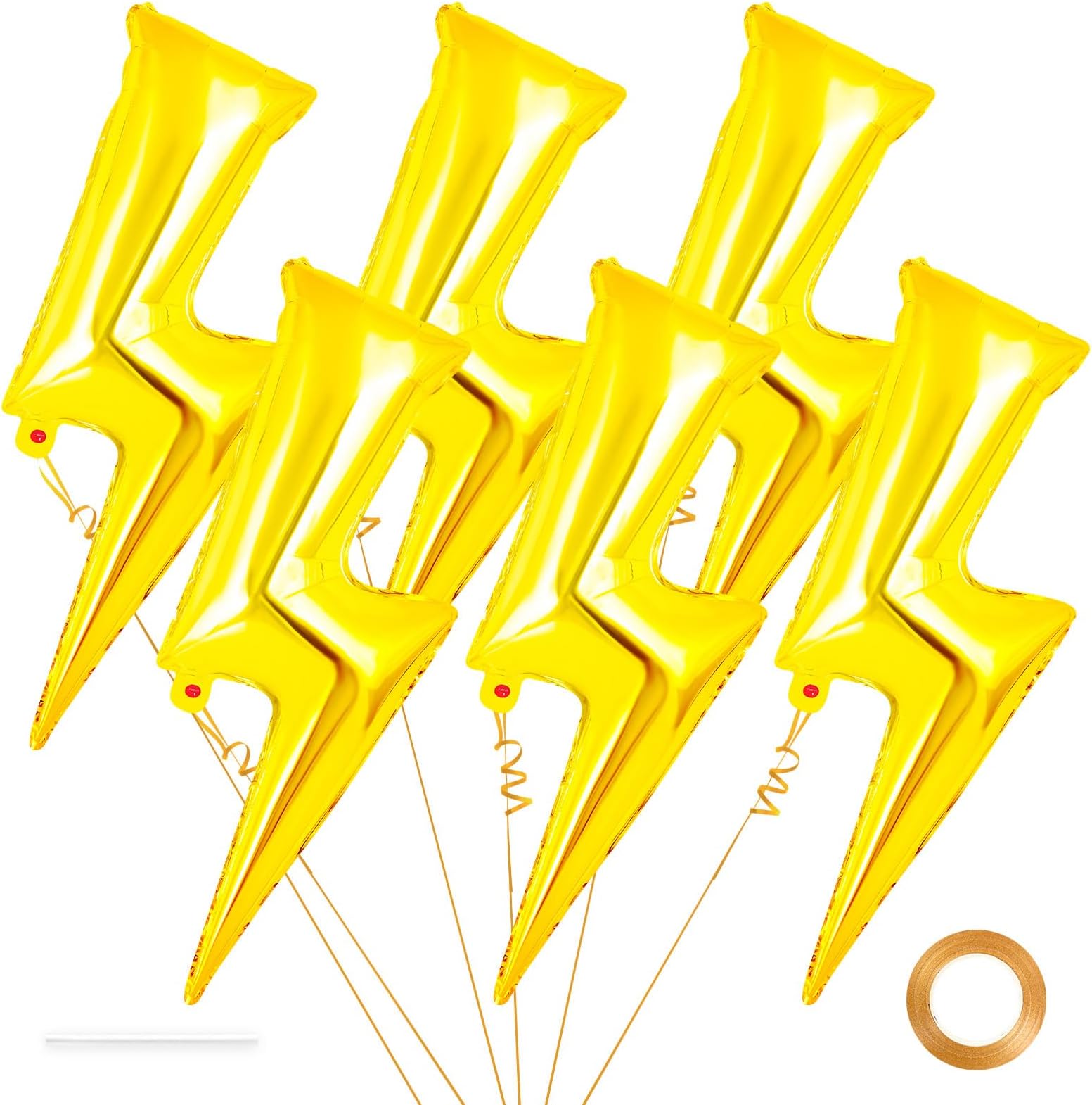 6 Pcs Large Lightning Balloons,36 Inch Lightning Bolt Foil Balloons,Flash Balloon for Party,Bolt Shape Foil Balloon for Birthday Party Wedding Baby Shower Boys Electric Supplies (Yellow)