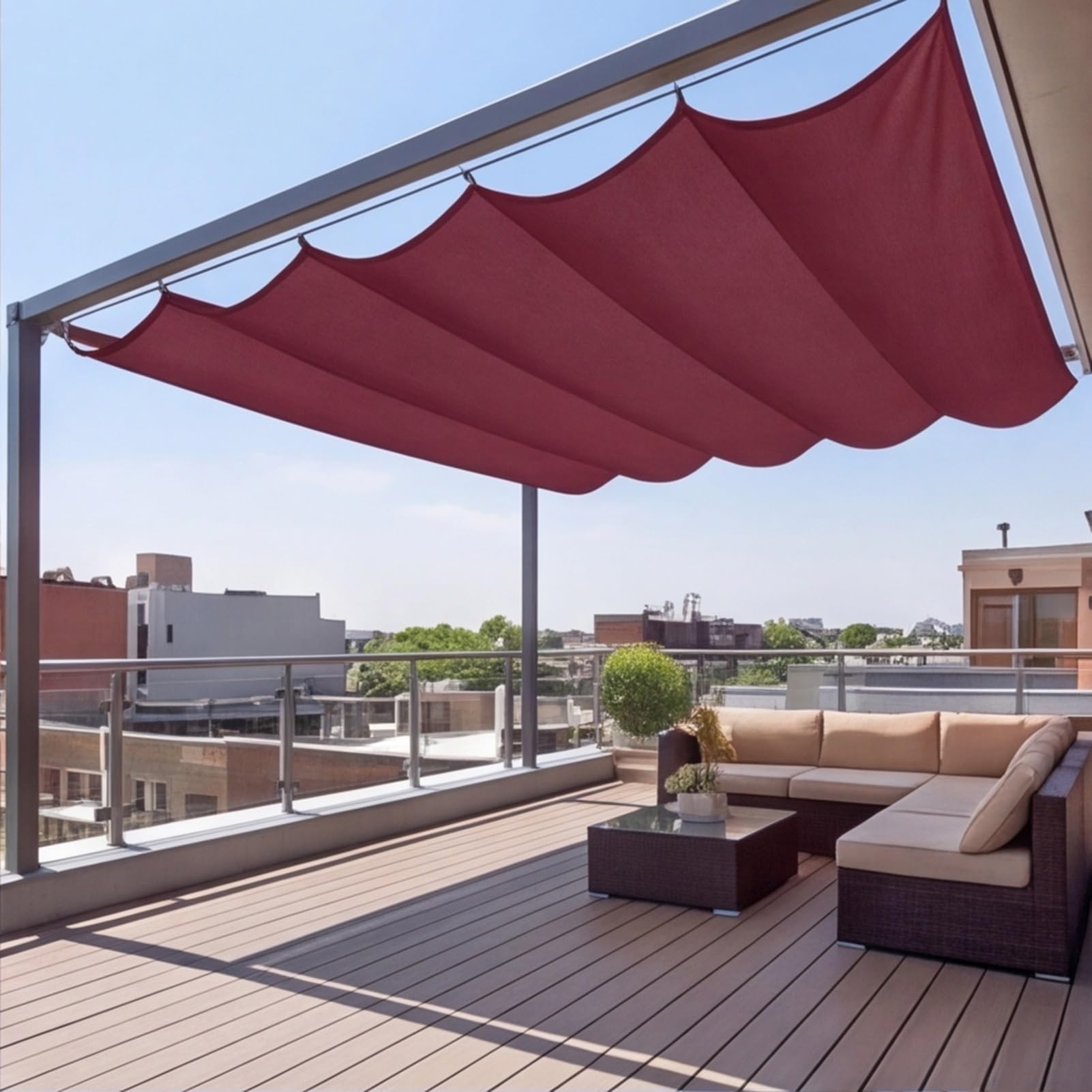 Chowany wodoodporny żagiel przeciwsłoneczny, 260 x 300 cm, łatwy montaż, wodoodporna pergola, blokada UV, odporny na rozdarcie, na patio, do ogrodu, basenów, budy, czerwone wino