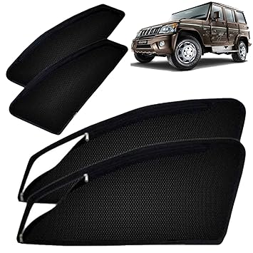 Autofact Magnetic Window Sunshades / Curtains for Mahindra Bolero [Set of 6pc - Front 2pc with Zipper ; Rear 2pc Without Zipper ; Baby Seat 2pc Fix Type Without Zipper & Without Magnet] (Black)