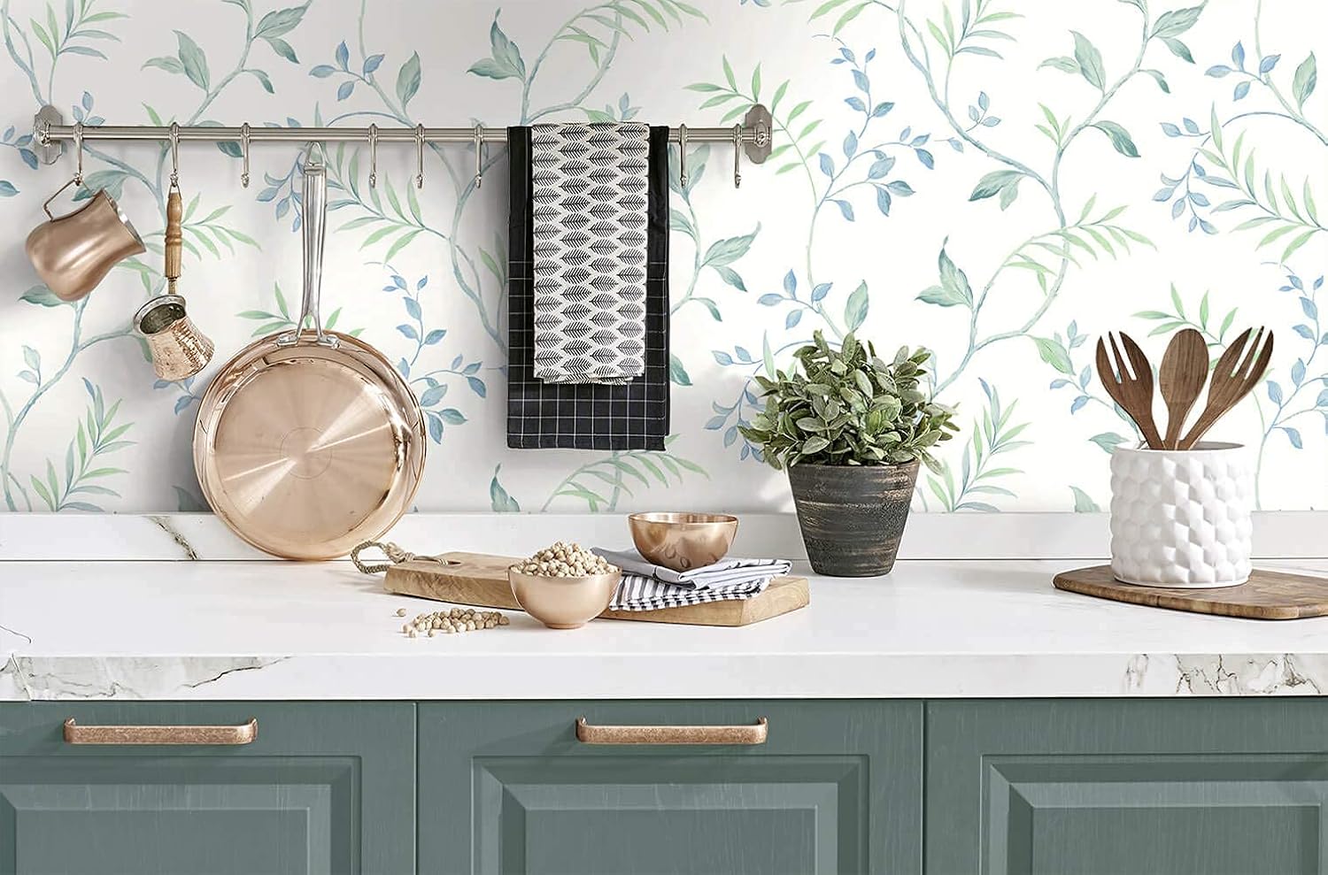 NextWall Watercolor Leaf Trail Peel and Stick Wallpaper