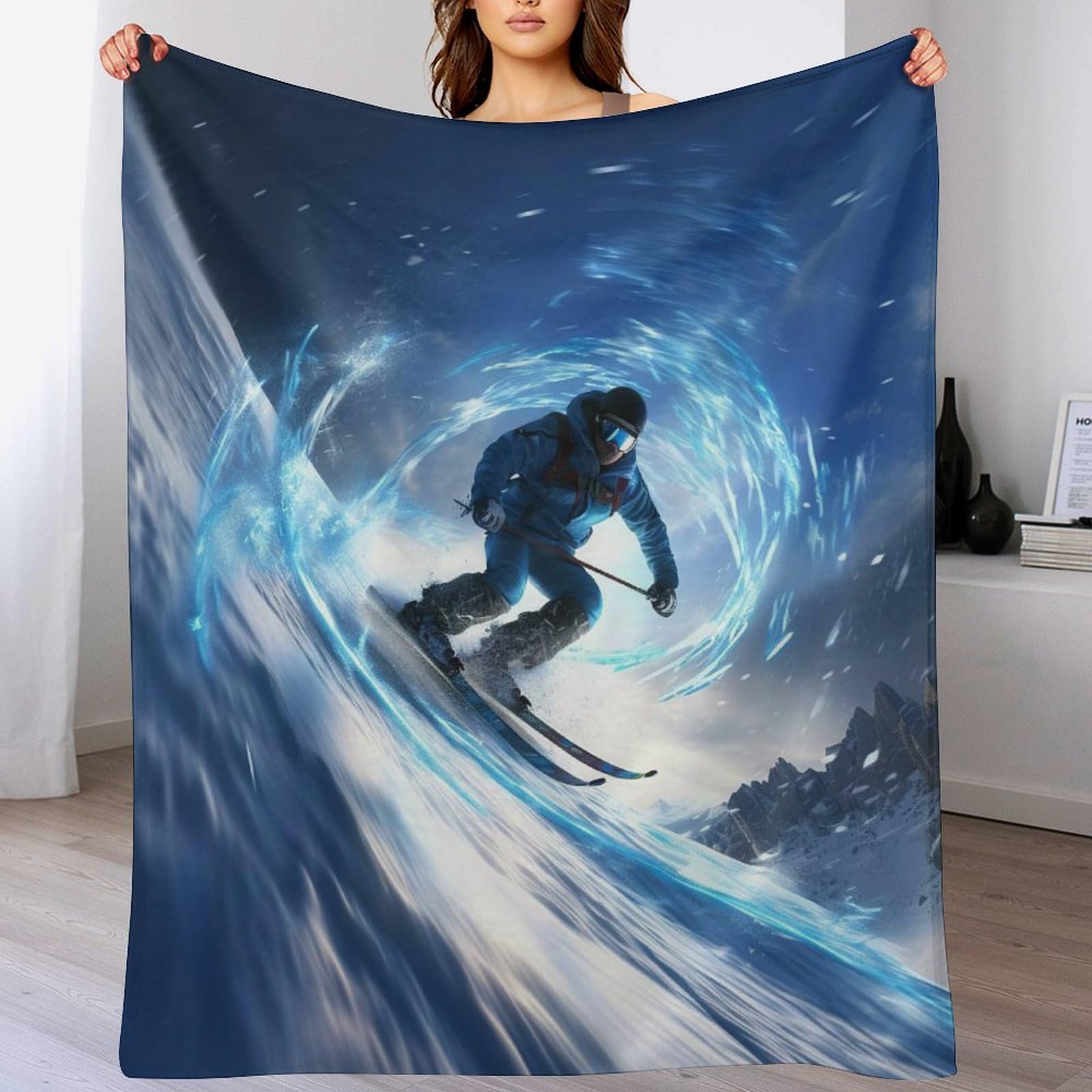 Manta de esquí de franela fina de cuatro estaciones para sillón
