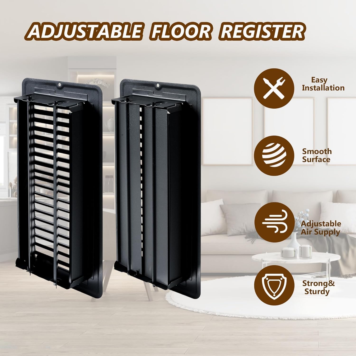 4 Pcs 4" x 10" Floor Register Vents RV Vent Cover Heavy Duty Metal Register Vent for Mobile Home Floor Heater (Black)