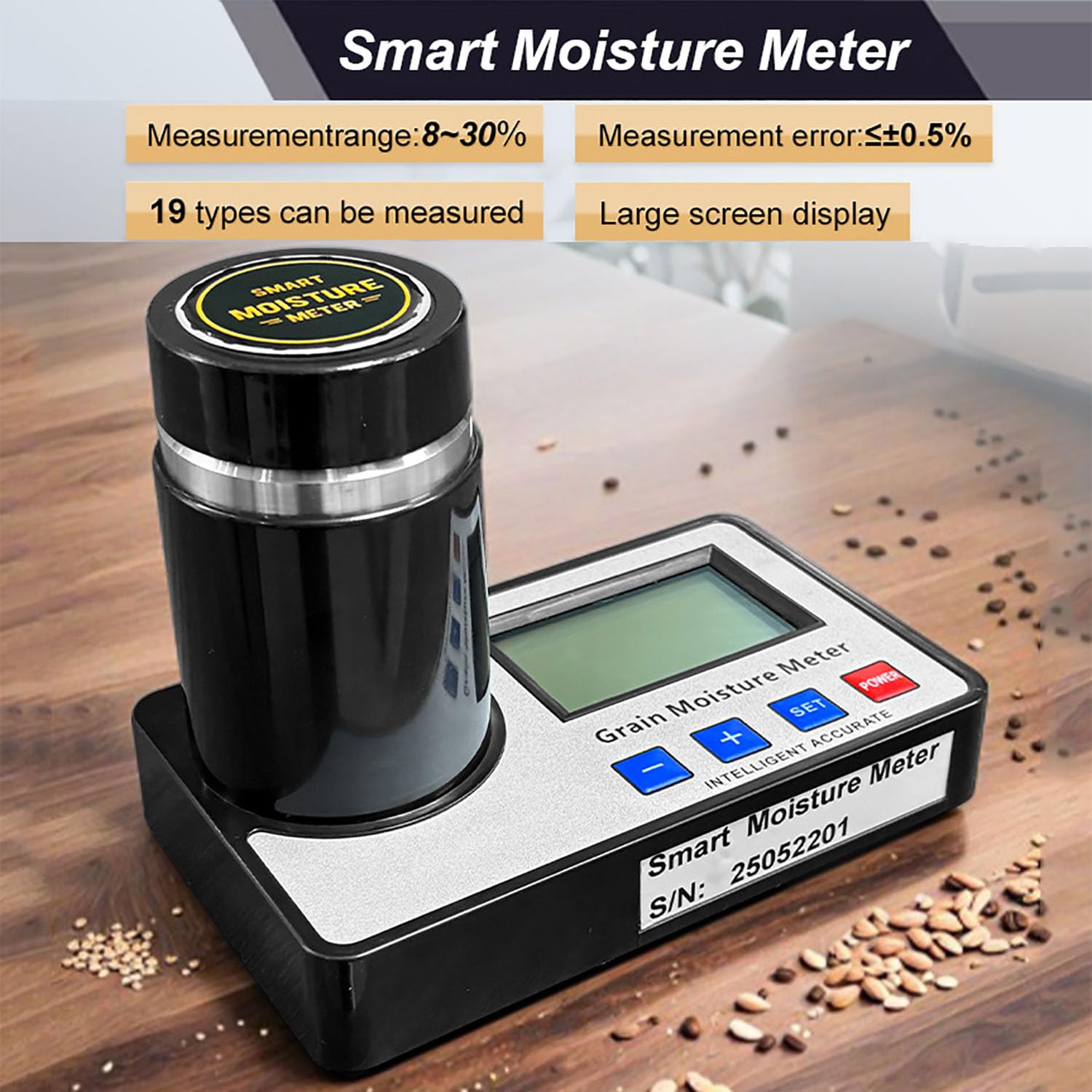 Inteligentny Miernik Wilgotności Ziarna, Przenośny Tester Wilgotności Ziarna Z Ekranem LCD I Kompensacją Temperatury, Zakres Pomiaru 8-30%, Pomiar Wilgotności Pszenicy (19 Rodzajów Ziaren), Kukurydzy