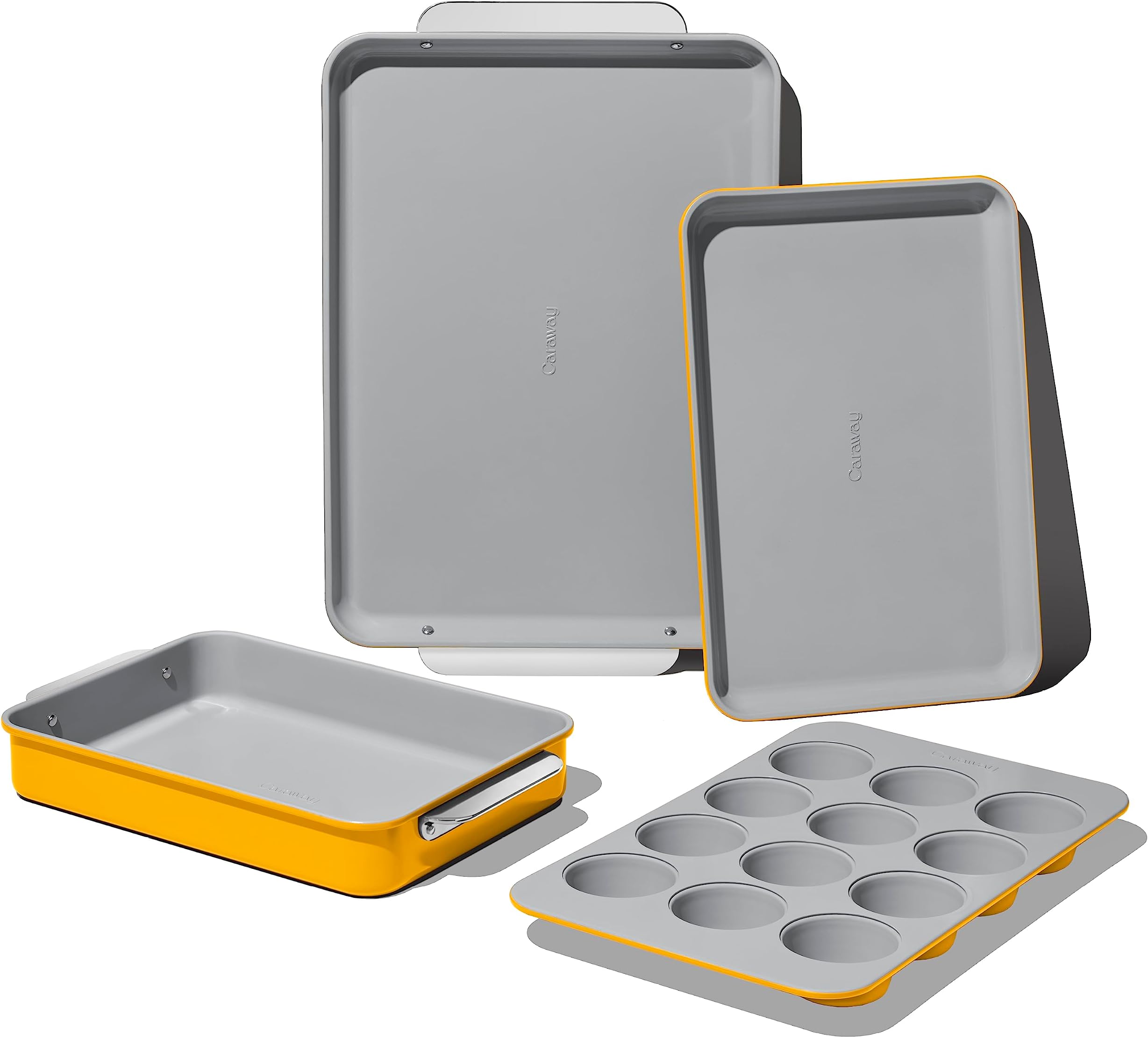 Caraway Non-Stick Ceramic Bakeware Set of 5 - Baking Sheets Assorted Baking Pans & Storage - Aluminum Plated Steel Body - Non-Toxic PTFE & PFOA Free - Marigold