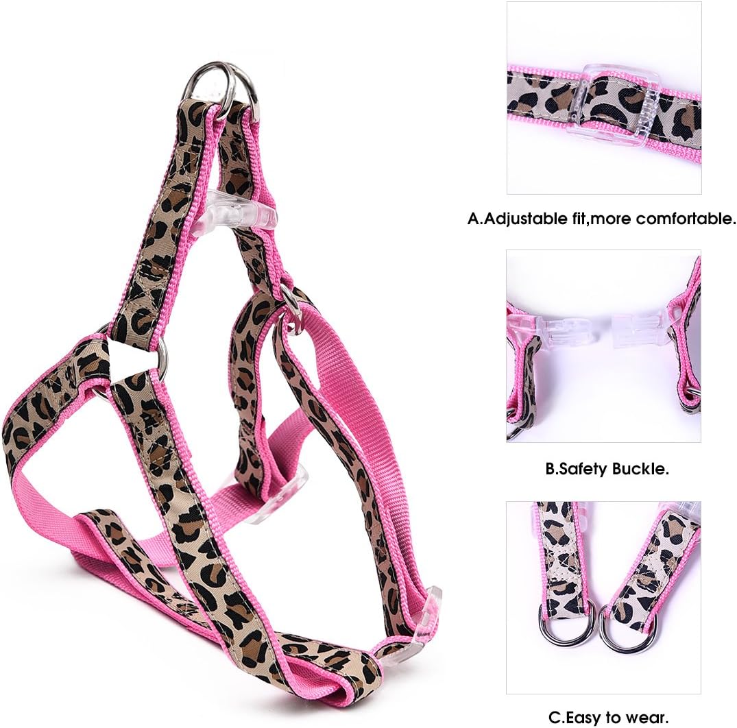 PAWZ Road Leopard Pet Leash Collar Harness Set Pink S
