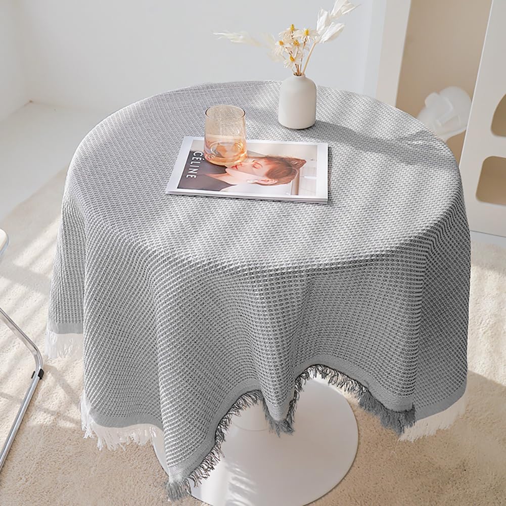 vctops Rectangle Tablecloth with Fringes, Rustic Waffle Weave Textured Table Cover Farmhouse Decorative Table Cloth for Kitchen Dining Wedding Banquet (White,71"x118")