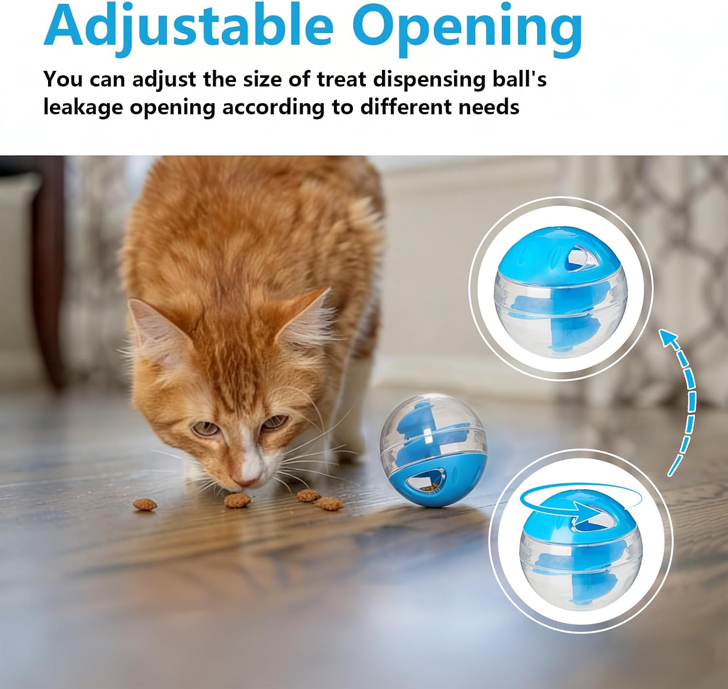 Cat Treat Dispenser Toy, 2 in 1 Cat Treat Ball for Cats, 2 x 2in Interactive Plastic Food Toy with Adjustable Leakage Mouth for Pets Playing and Exercising, Blue image 4