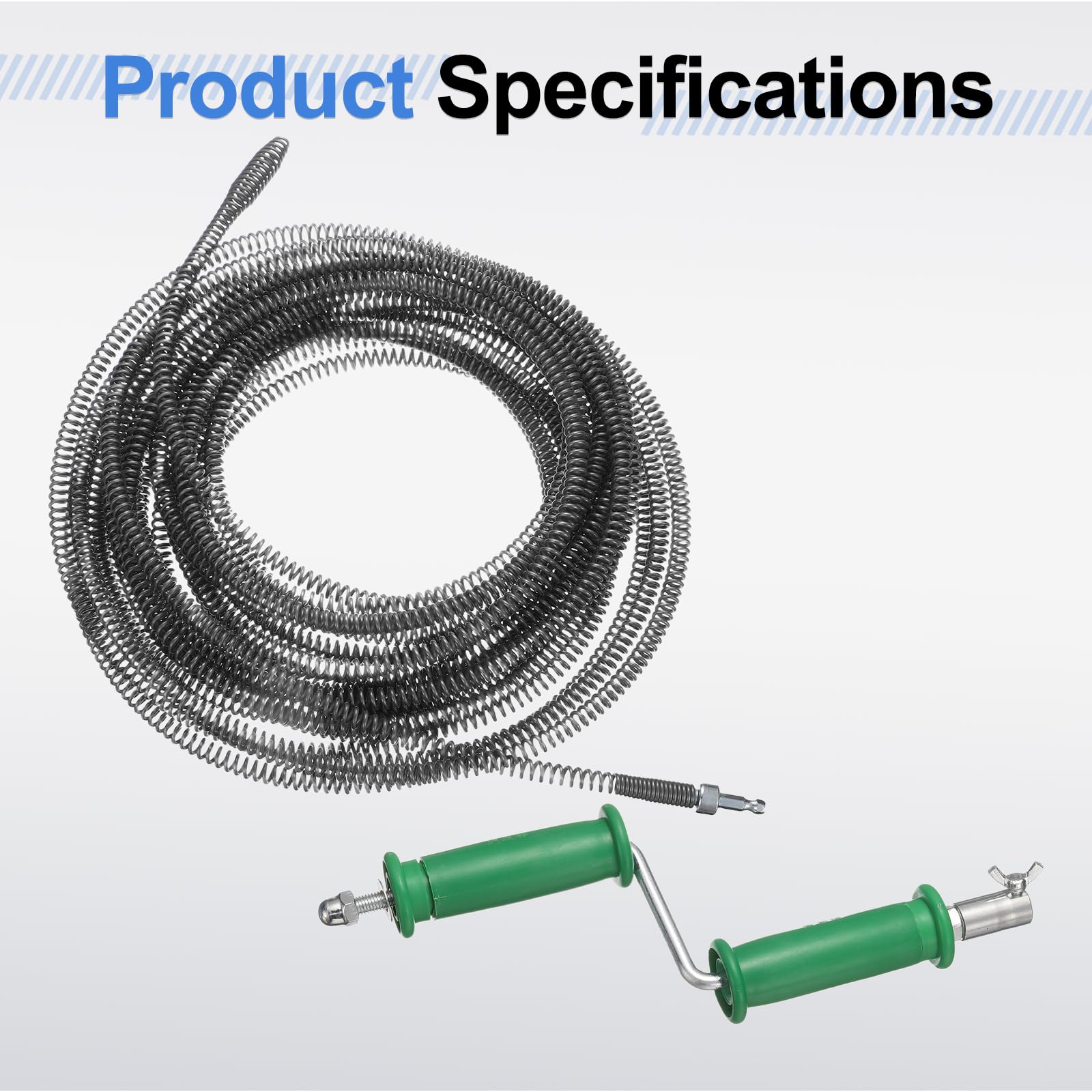 QUARKZMAN Desatascador Manual De Tuberías 2/5" (10mm) Diámetro 49ft Herramienta Flexible Para Limpiar Desagües Con Conector Para Taladro Resorte Para Eliminar Obstrucciones De Cabello