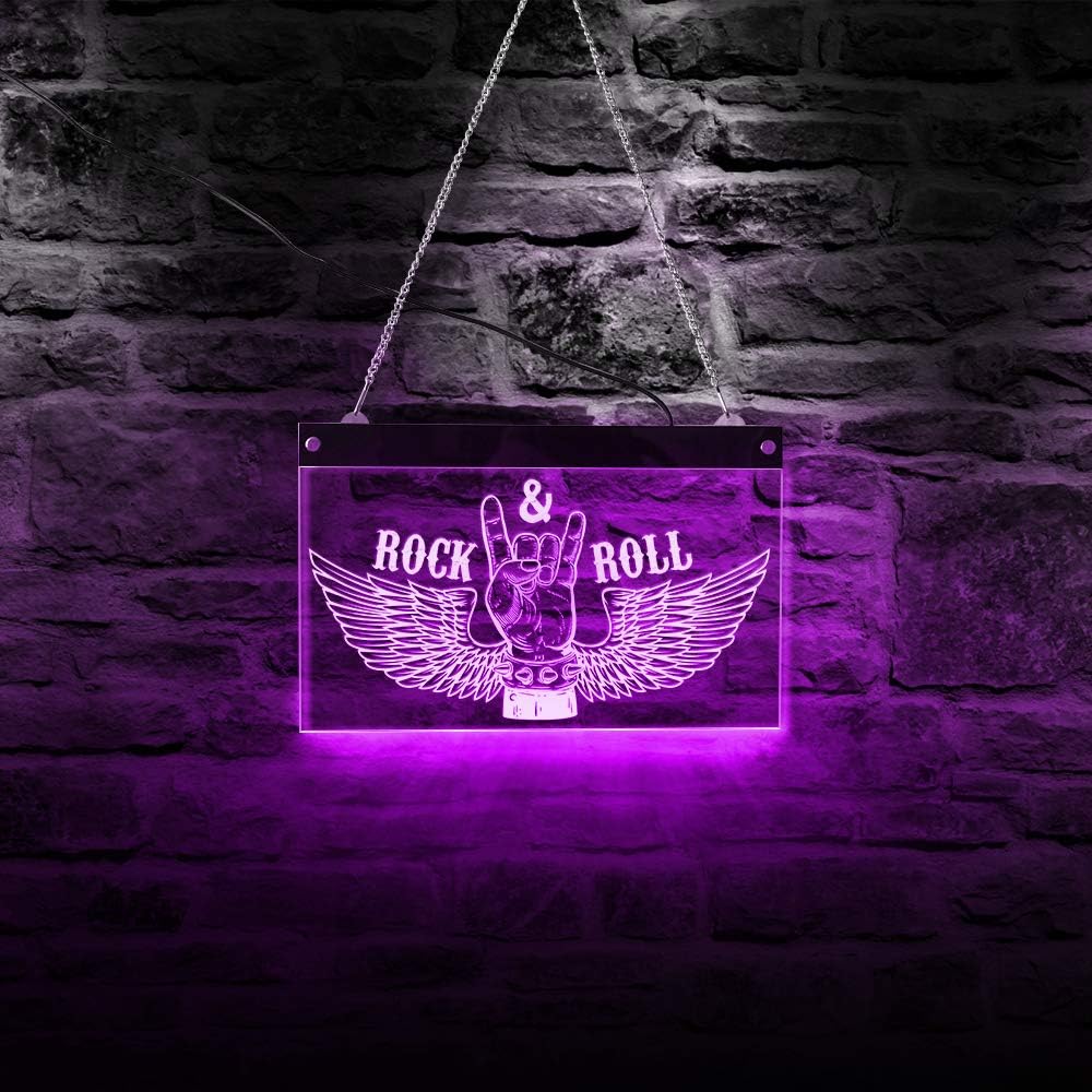 The Geeky Days Rock & Roll LED Color Changing Light Neon Sign Music Festival Rock On Symbol Lighting Wall Art Rock Hand Sign Man Cave Decor(15.74 x12inches)